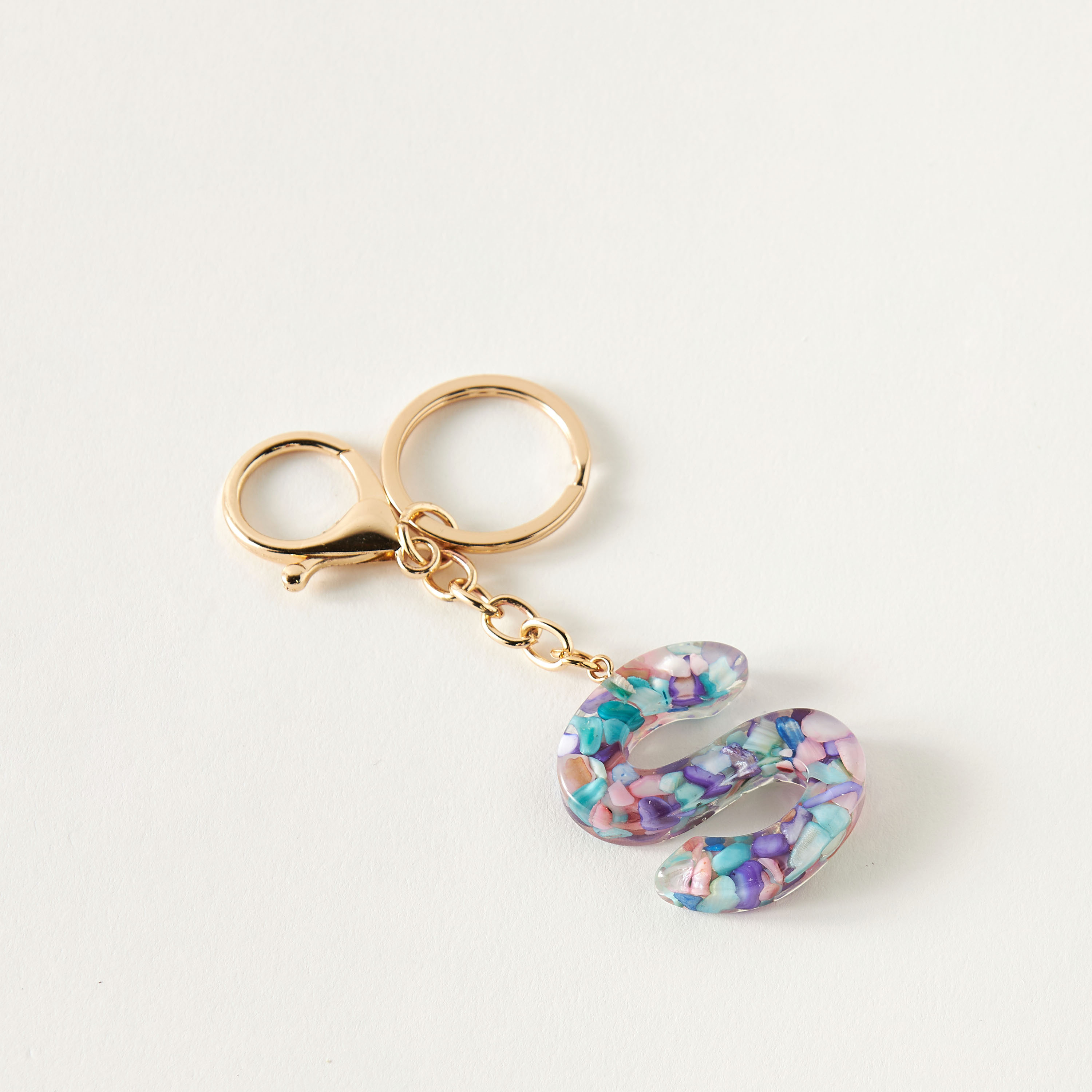 Metallic Hooked Keychain with Initial S-girls-accessories-keyringsandbagcharms-image-1