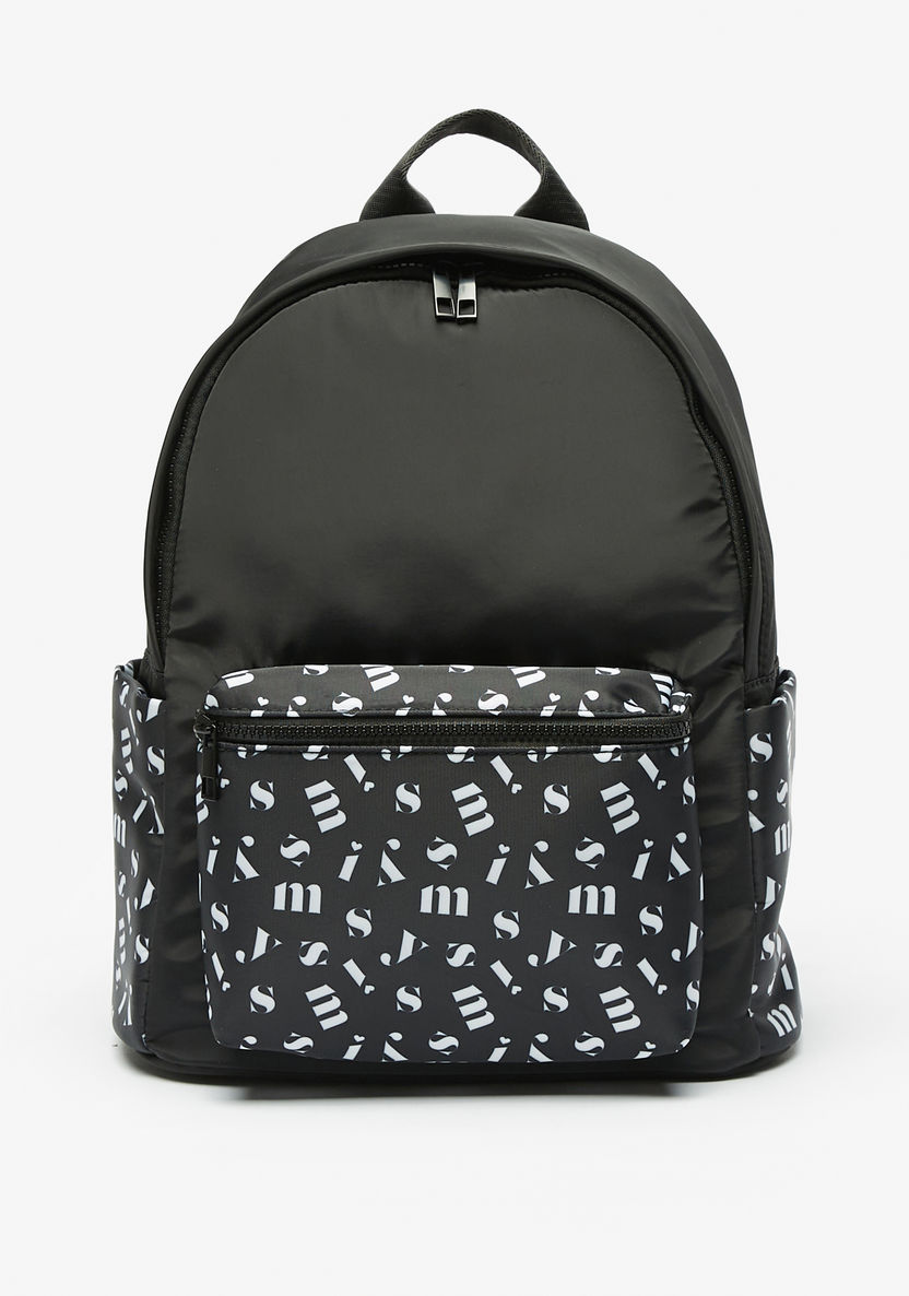 Missy Monogram Print Backpack with Adjustable Straps and Zip Closure-Women%27s Backpacks-image-1