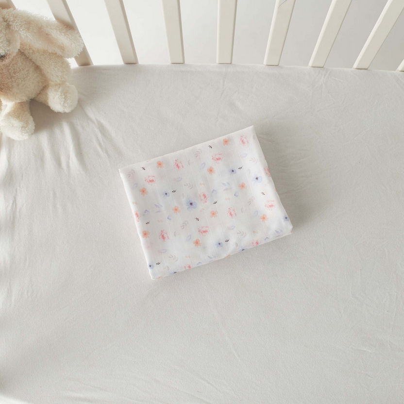 Giggles Floral Print Bamboo Muslin Swaddle Blanket - 120x120 cm-Swaddles and Sleeping Bags-image-3