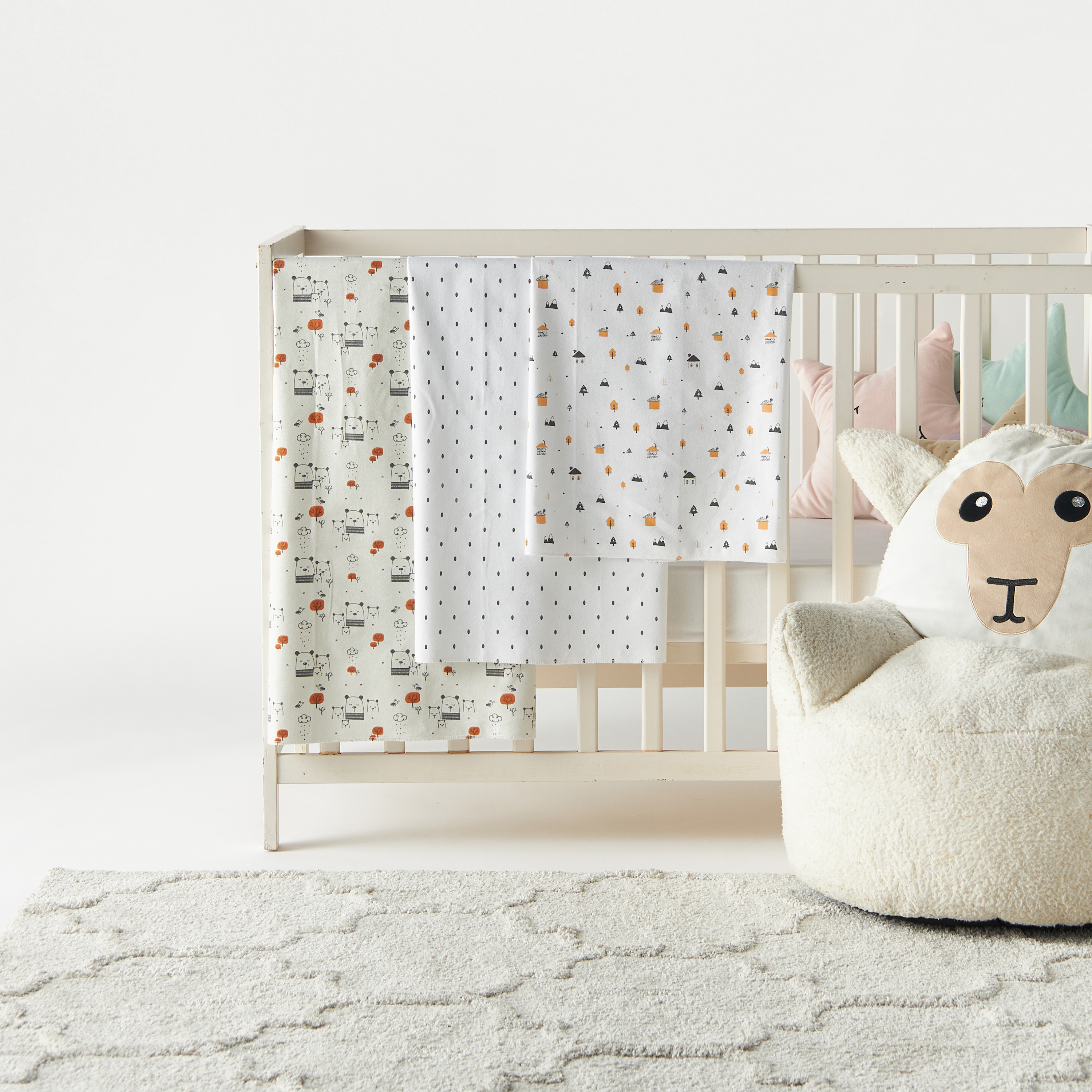 Juniors Printed 3-Piece Flannel Swaddle Blanket Set - 75x75 cm-baby-nursery-blanketsandswaddles-swaddlesandsleepingbags-image-1