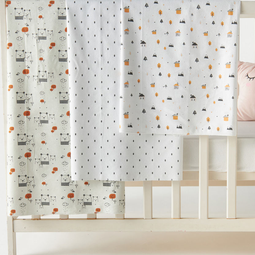 Juniors Printed 3-Piece Flannel Swaddle Blanket Set - 75x75 cm-Swaddles and Sleeping Bags-image-1