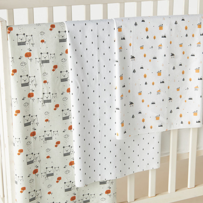Juniors Printed 3-Piece Flannel Swaddle Blanket Set - 75x75 cm-Swaddles and Sleeping Bags-image-2