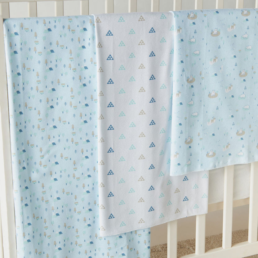 Juniors Printed 3-Piece Flannel Wrap Blanket - 75x75 cm-Swaddles and Sleeping Bags-image-1
