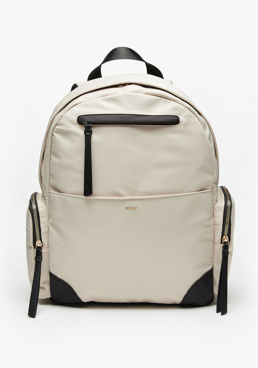 Missy Panel Detail Backpack with Adjustable Shoulder Straps and Zip Closure-Women%27s Backpacks-image-0