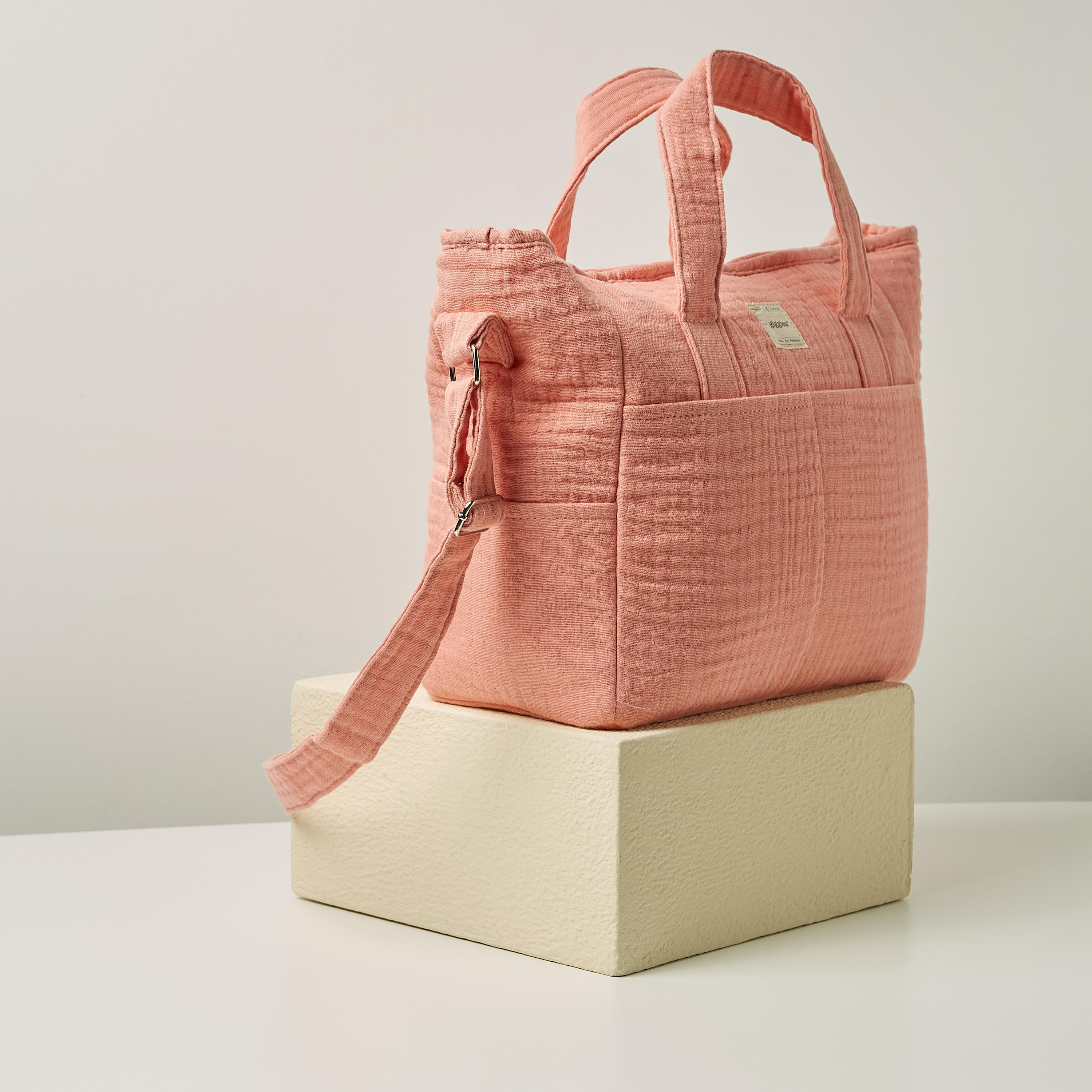 Giggles Textured Muslin Fabric Diaper Bag with Handles and Adjustable Strap-baby-gear-diaperbags-image-2