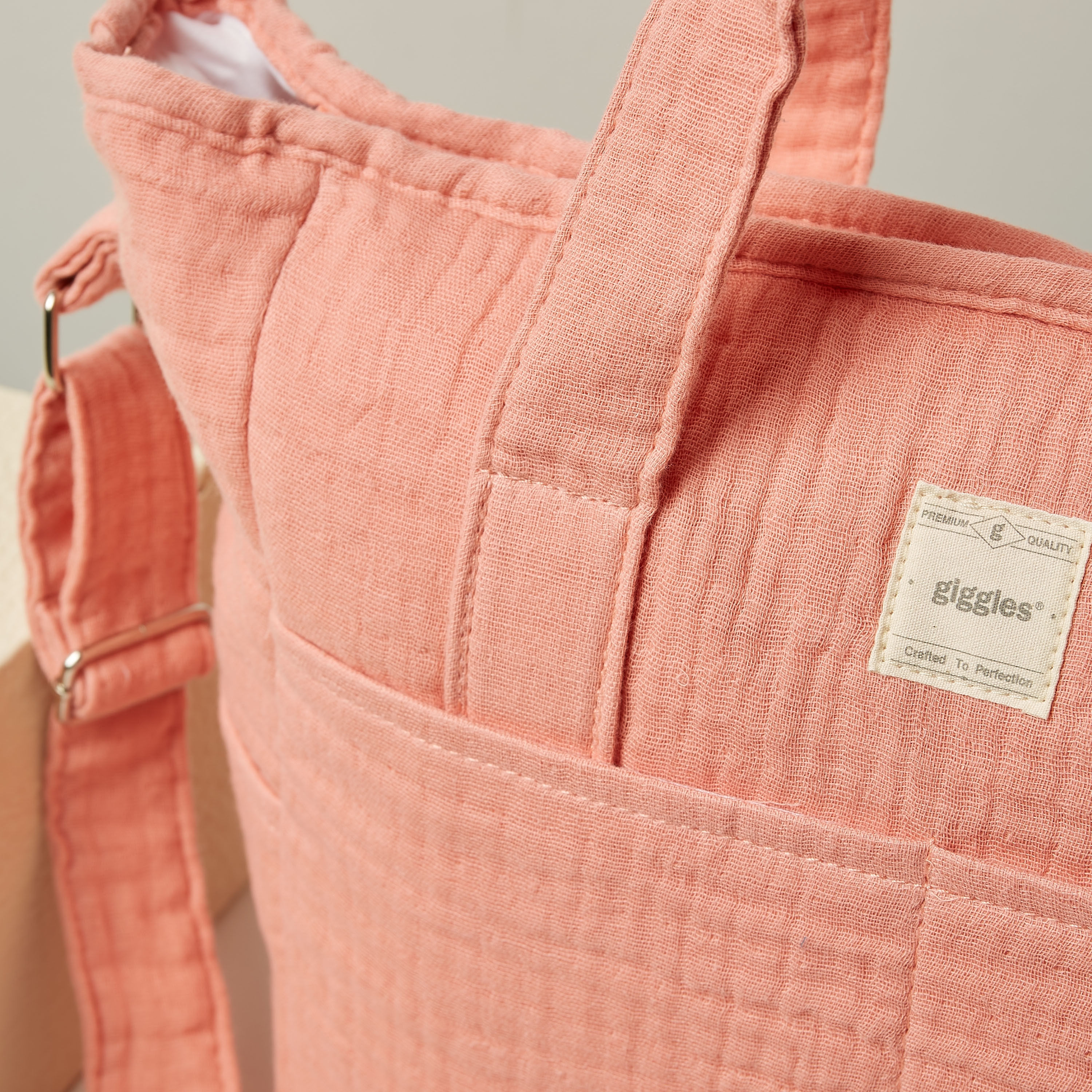 Giggles Textured Muslin Fabric Diaper Bag with Handles and Adjustable Strap-baby-gear-diaperbags-image-3