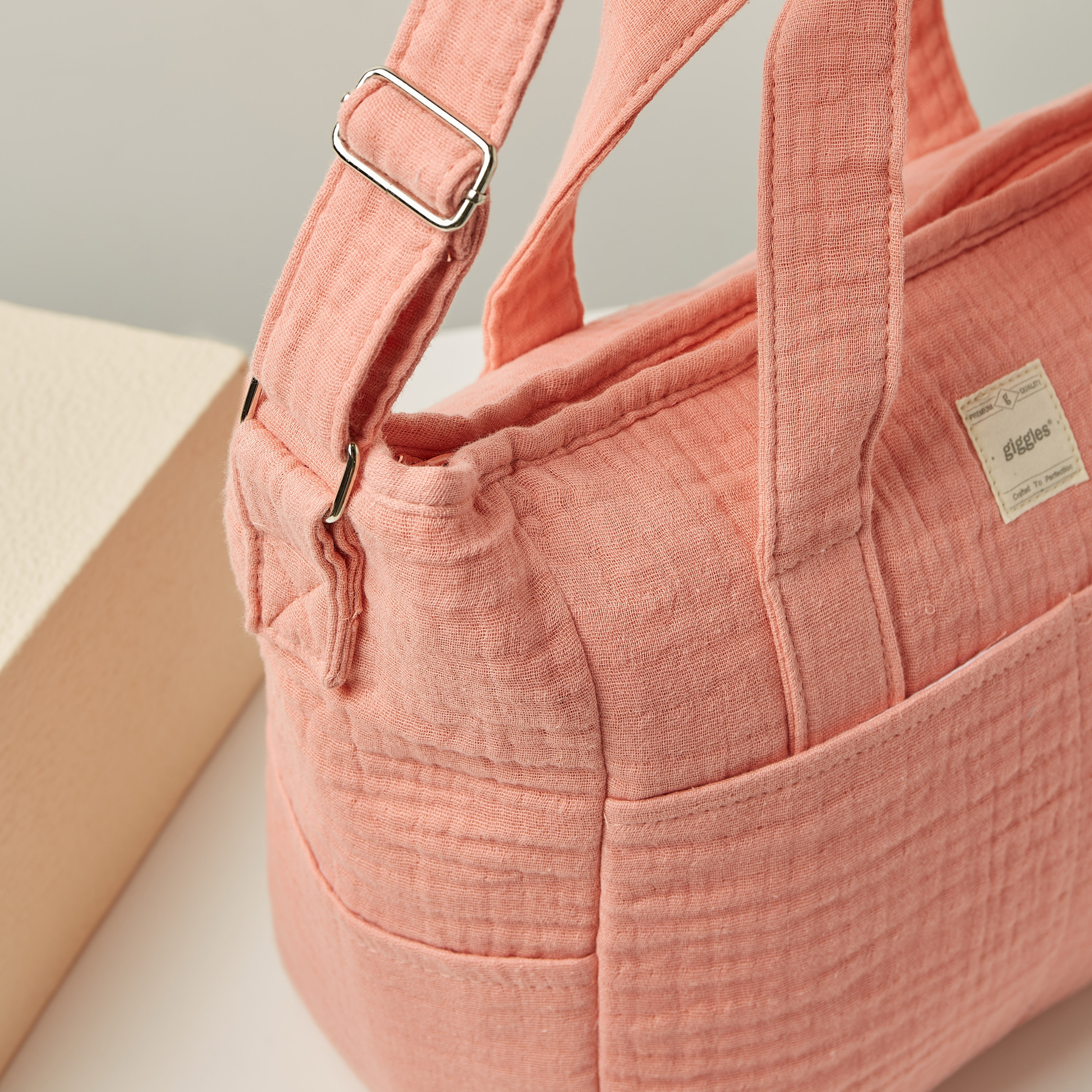 Giggles Textured Muslin Fabric Diaper Bag with Handles and Adjustable Strap-baby-gear-diaperbags-image-4