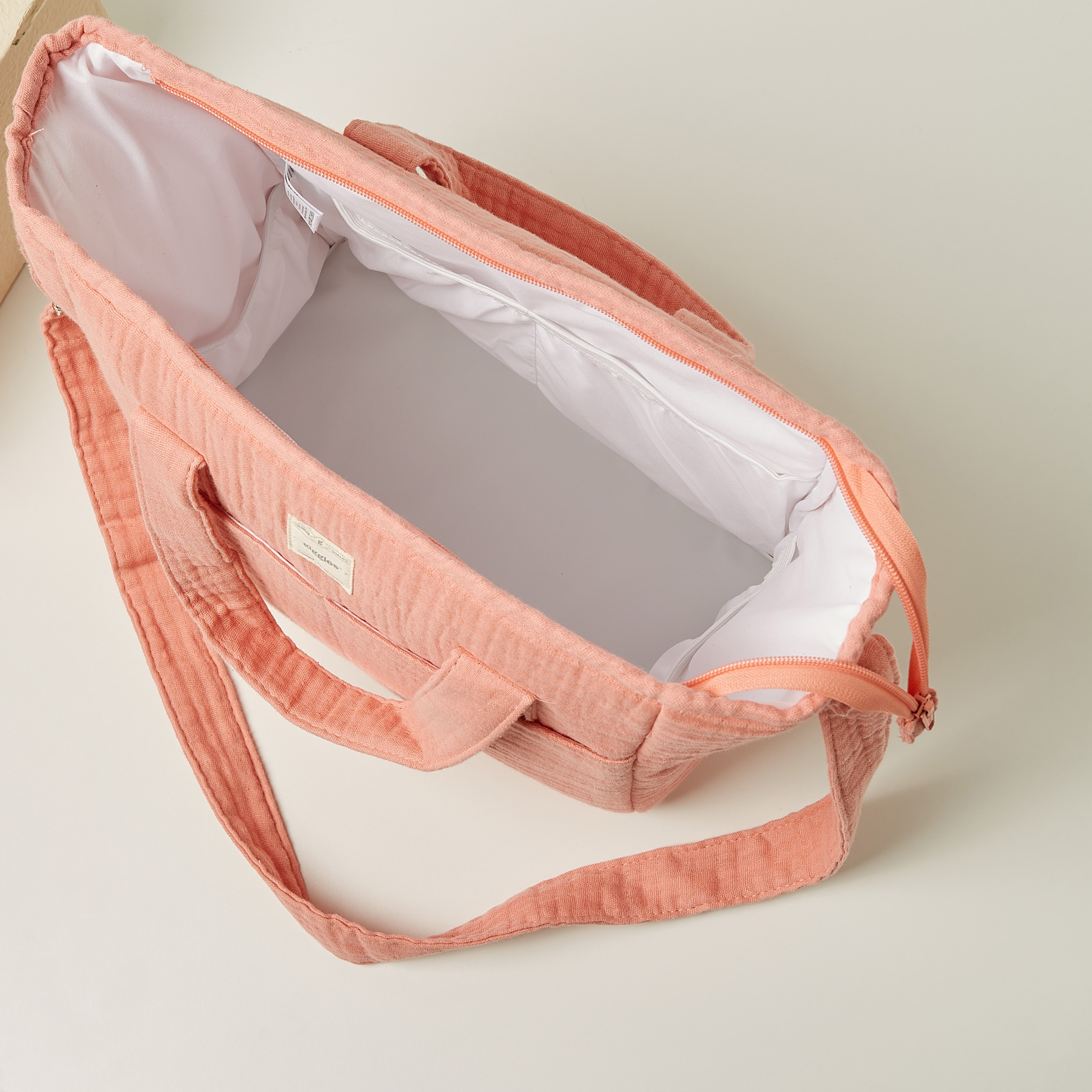 Giggles Textured Muslin Fabric Diaper Bag with Handles and Adjustable Strap-baby-gear-diaperbags-image-5