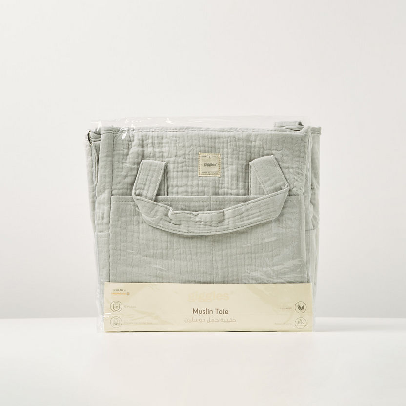 Giggles Textured Muslin Fabric Diaper Bag with Handles and Adjustable Strap-Diaper Bags-image-6