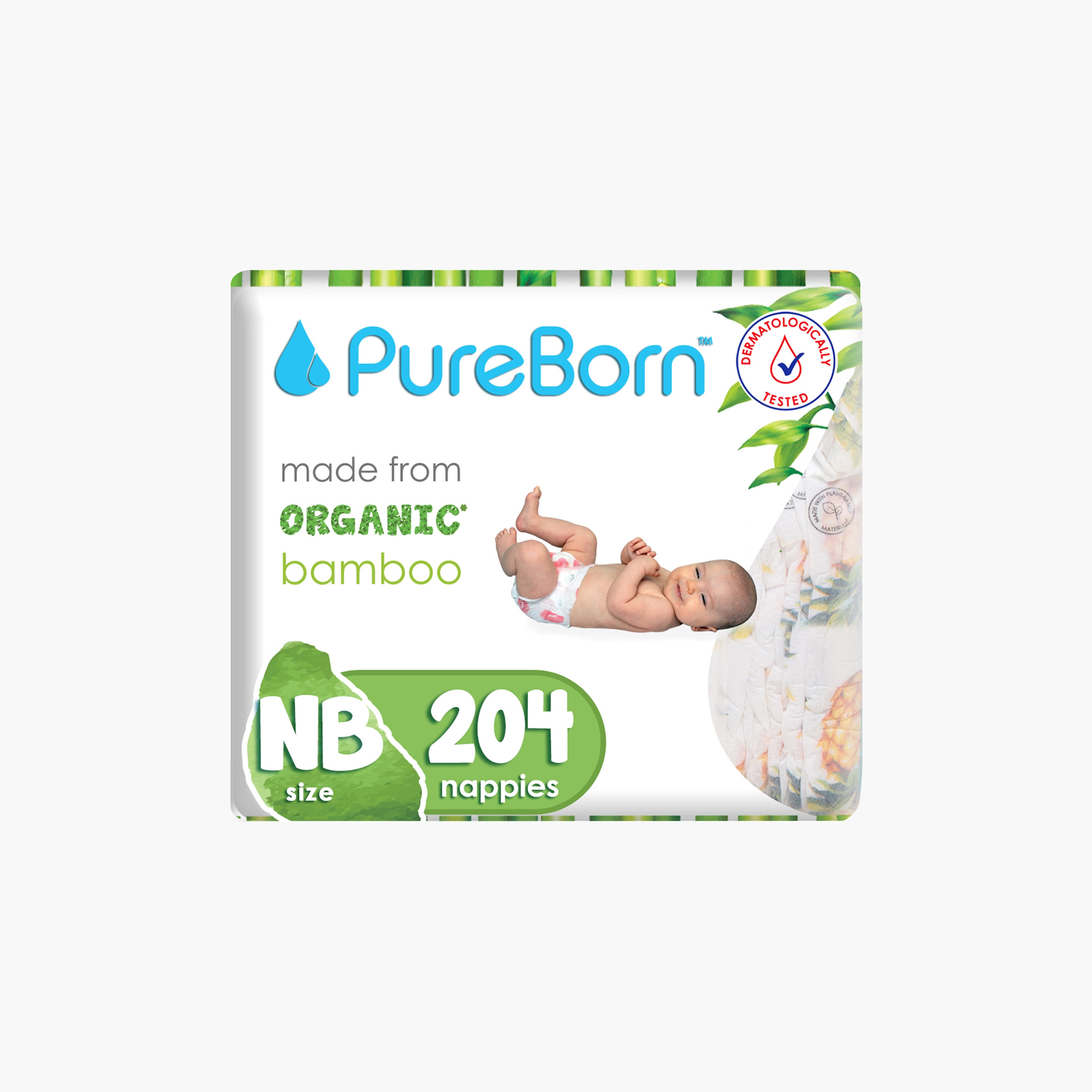 Pure Born Organic Bamboo Newborn 204-Diapers Pack - 0-4.5 kg-baby-diapering-diapers-image-1