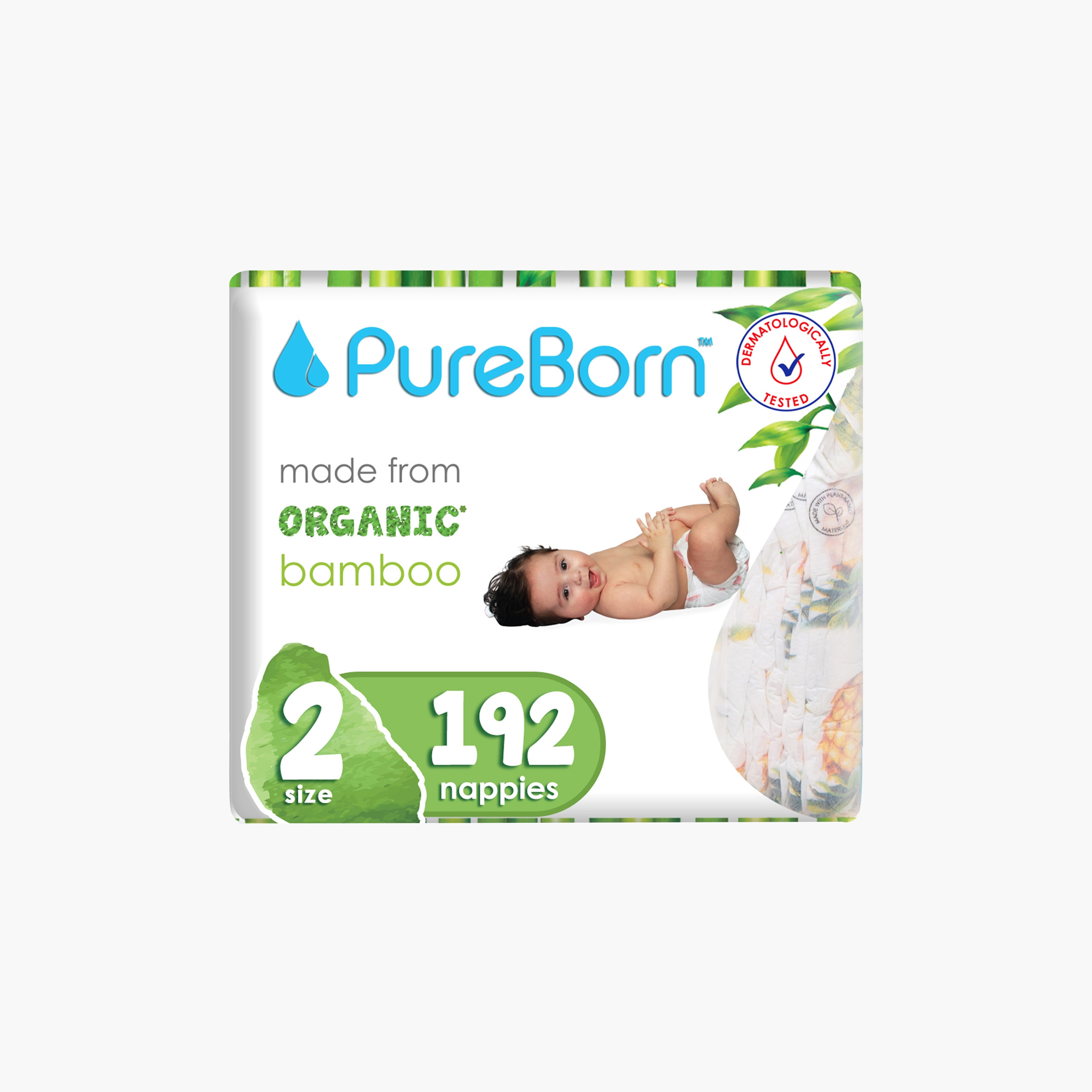 Pure Born Organic Bamboo Size 2, 192-Diapers Pack - 3-6 kg-baby-diapering-diapers-image-1