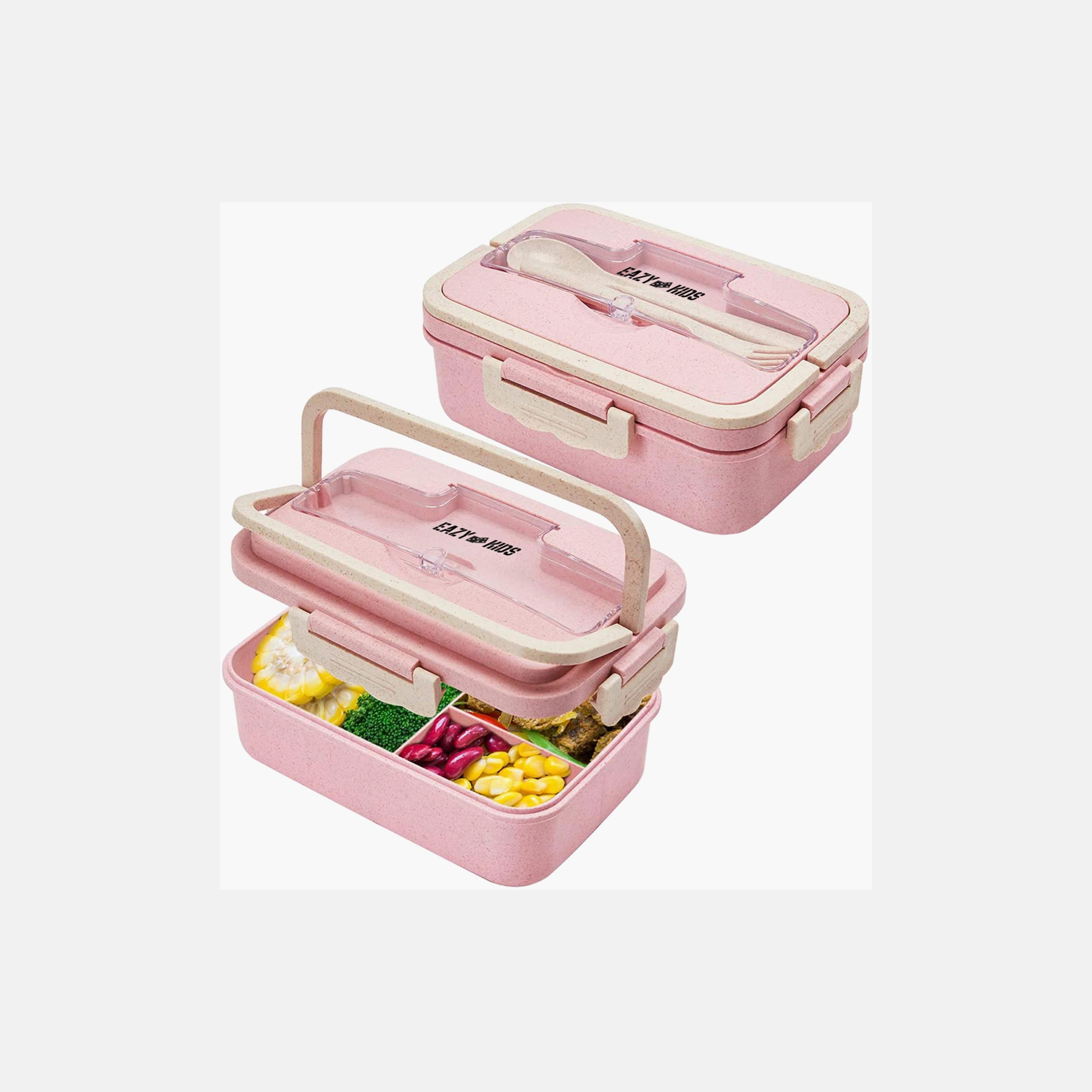 Eazy Kids Wheat Straw Leakproof Eco-Friendly Bento Lunch Box - Pink (1500 ML)-school-lunchessentials-lunchboxes-image-1