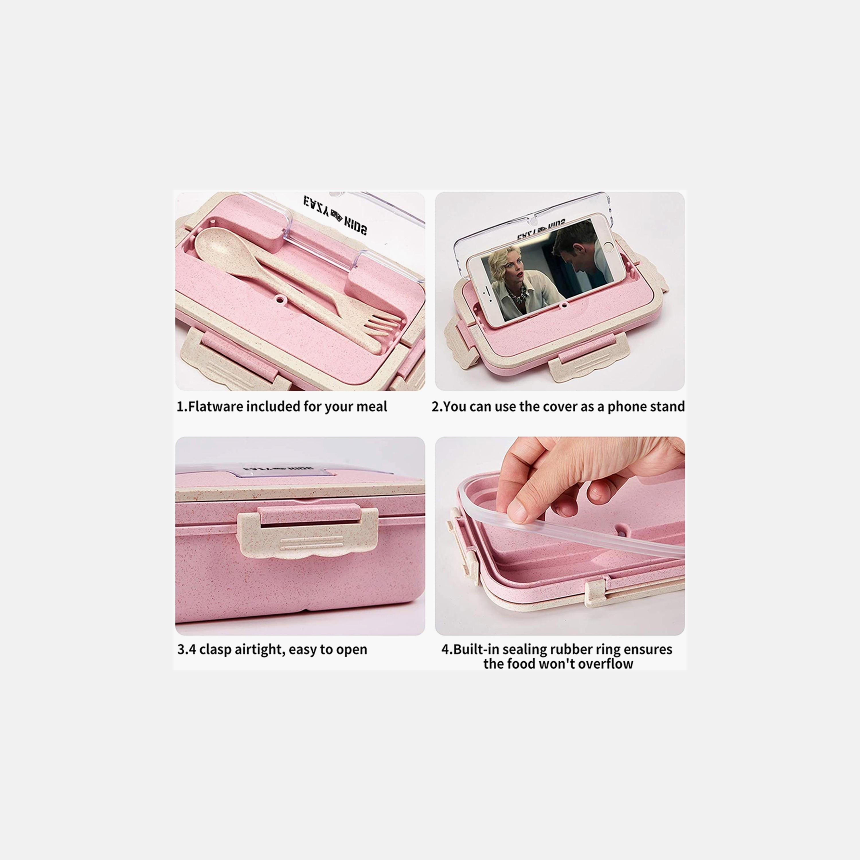Eazy Kids Wheat Straw Leakproof Eco-Friendly Bento Lunch Box - Pink (1500 ML)-school-lunchessentials-lunchboxes-image-3