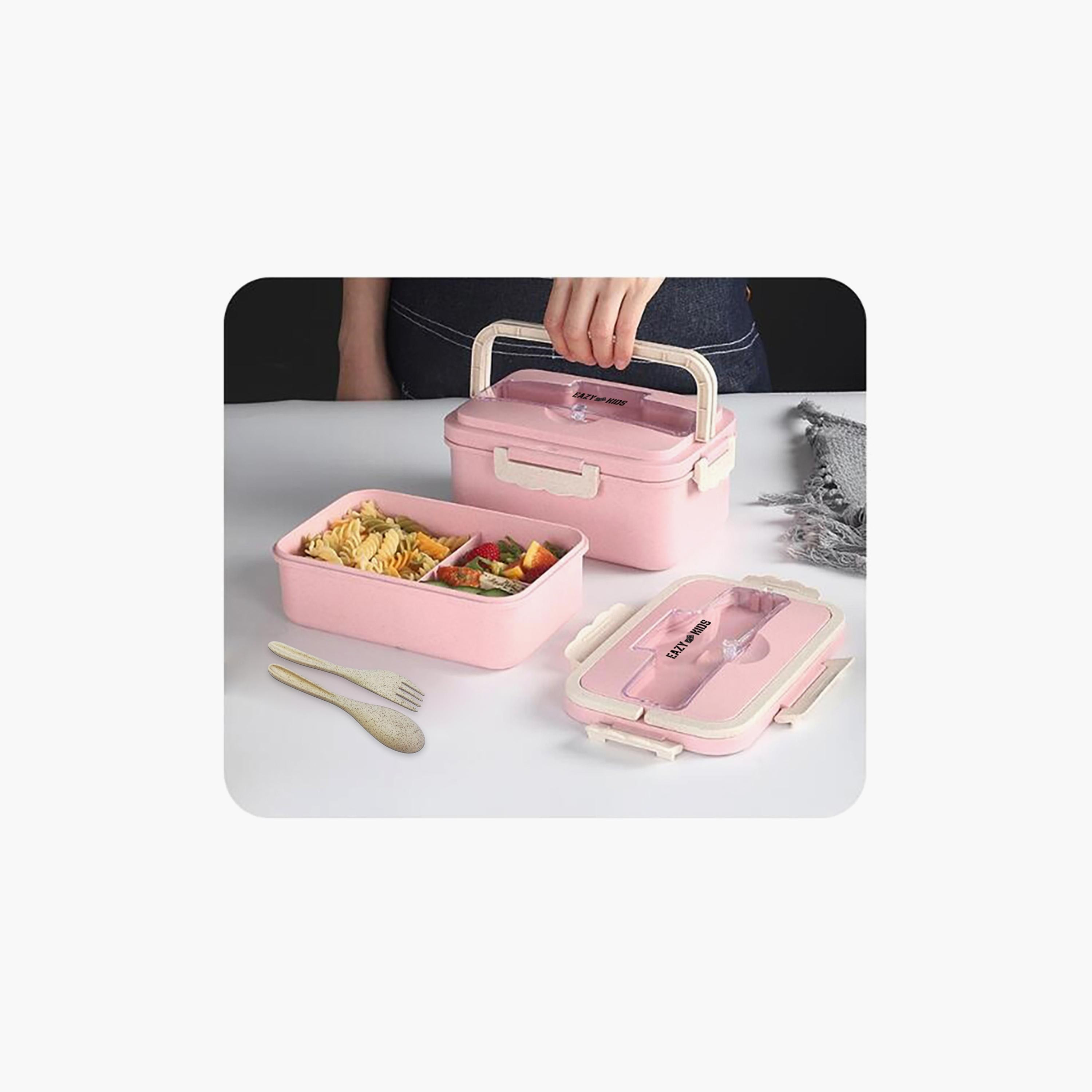 Eazy Kids Wheat Straw Leakproof Eco-Friendly Bento Lunch Box - Pink (1500 ML)-school-lunchessentials-lunchboxes-image-4