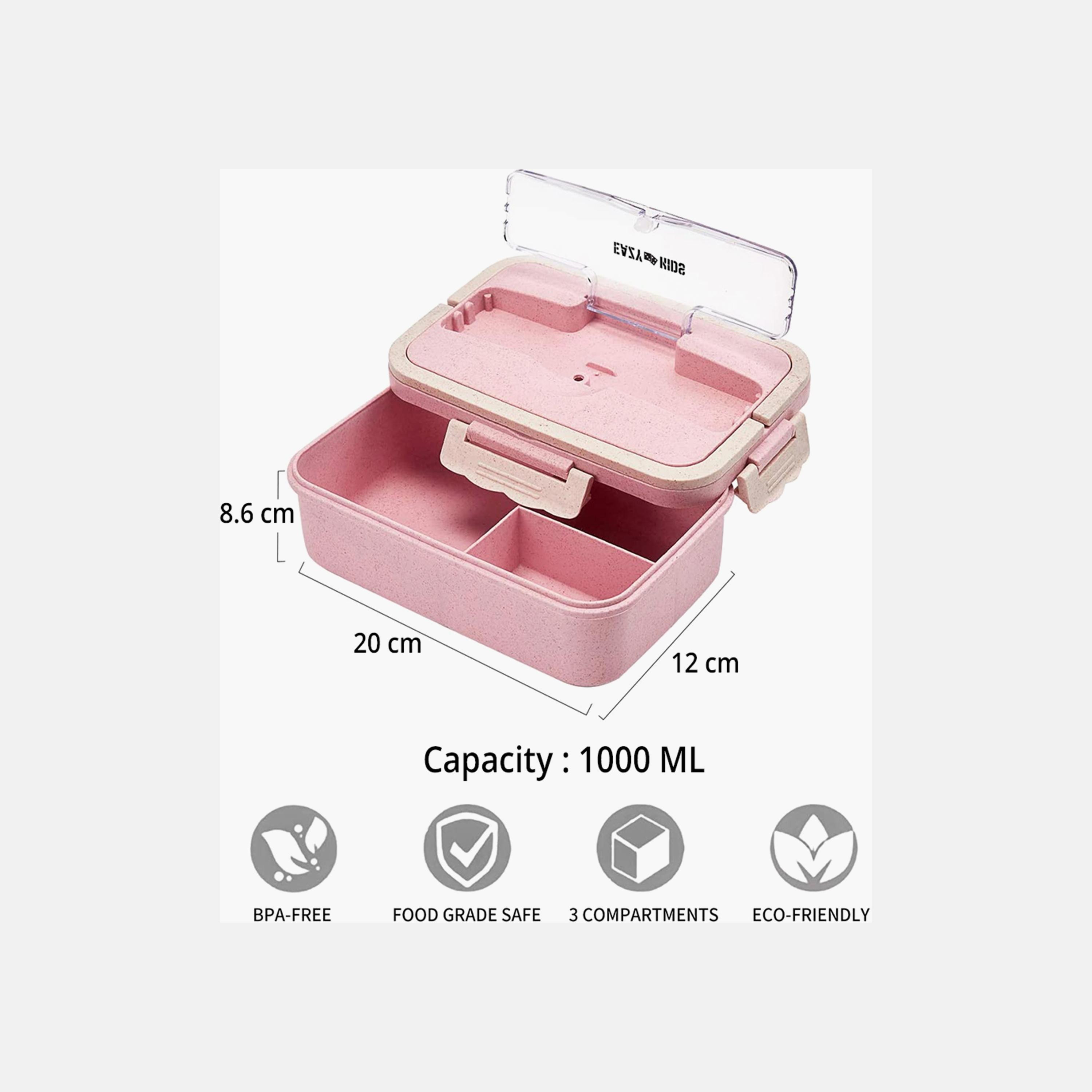 Eazy Kids Wheat Straw Leakproof Eco-Friendly Bento Lunch Box - Pink (1500 ML)-school-lunchessentials-lunchboxes-image-5
