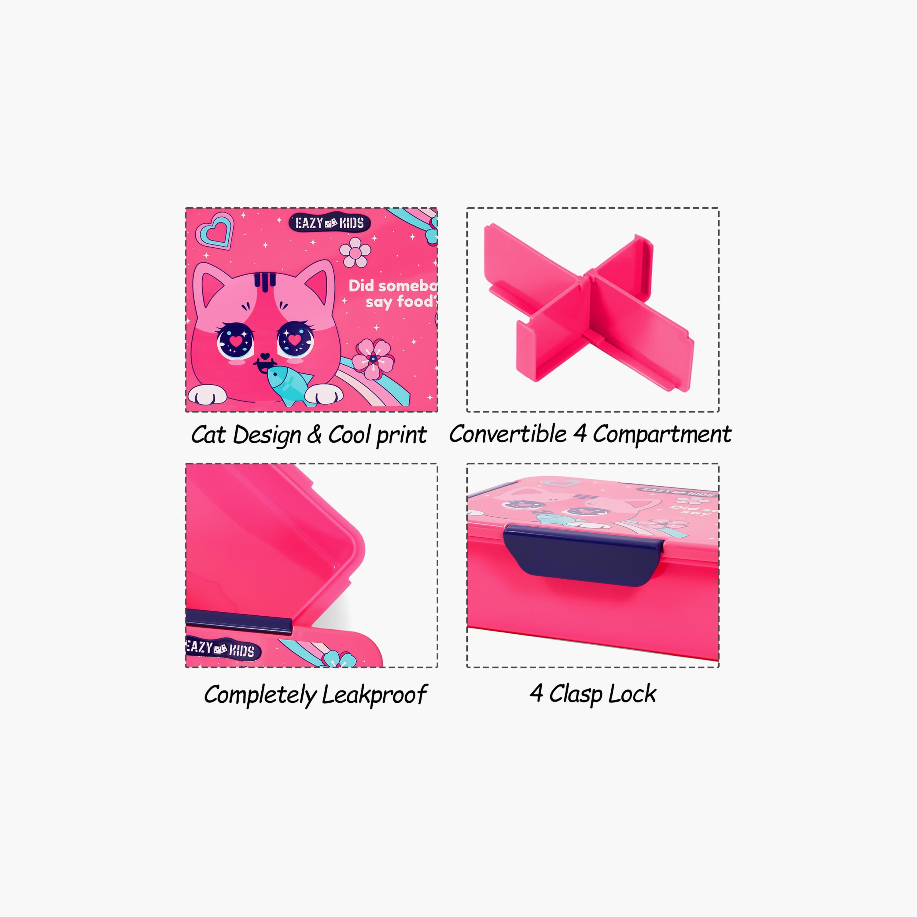 علبة غداء 850 مل من إيزي كيدز - قطة - وردي-school-lunchessentials-lunchboxes-image-3
