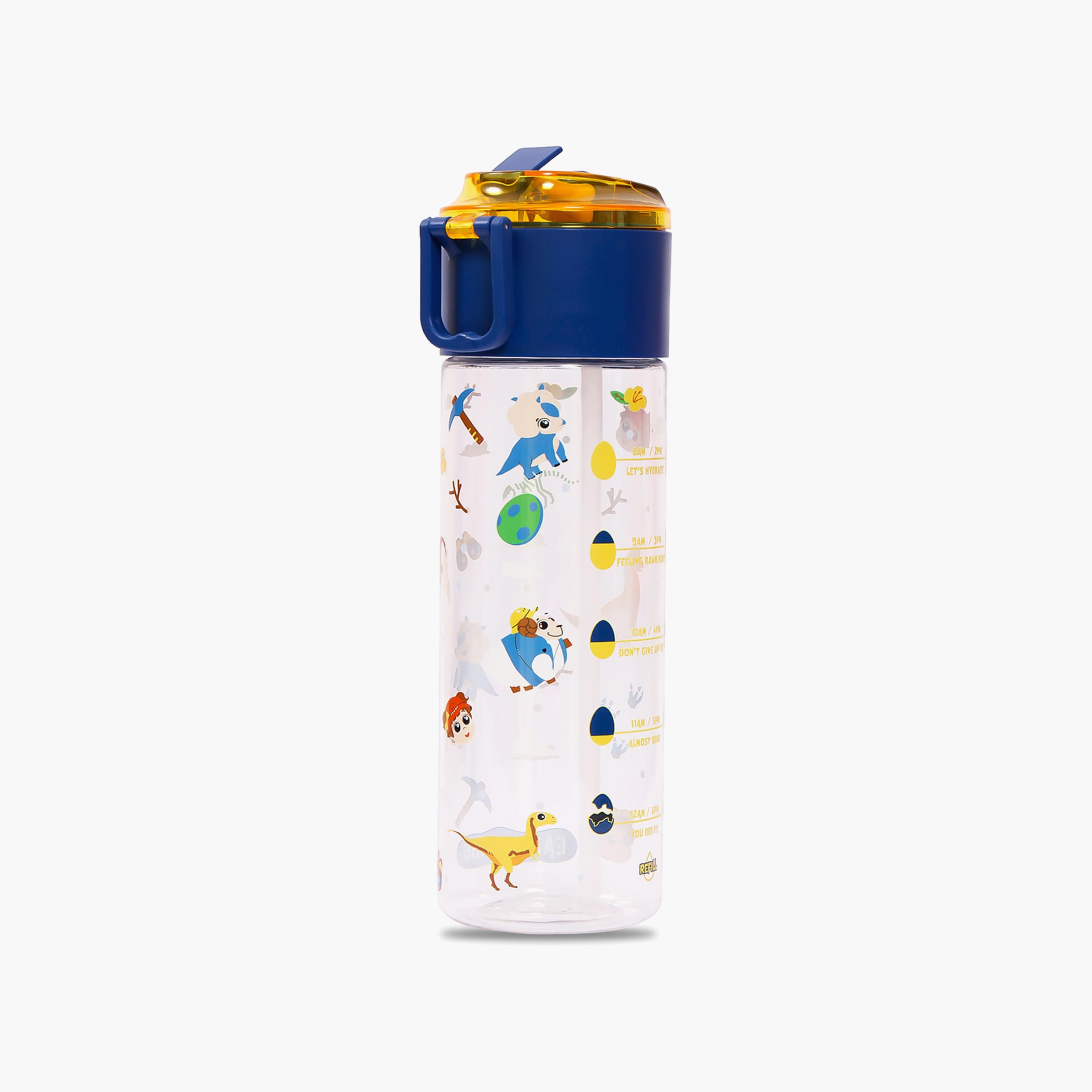 Eazy Kids Tritan Water Bottle W/ Snack Box, T-Rex- Blue, 450 ML-school-waterbottles-image-1