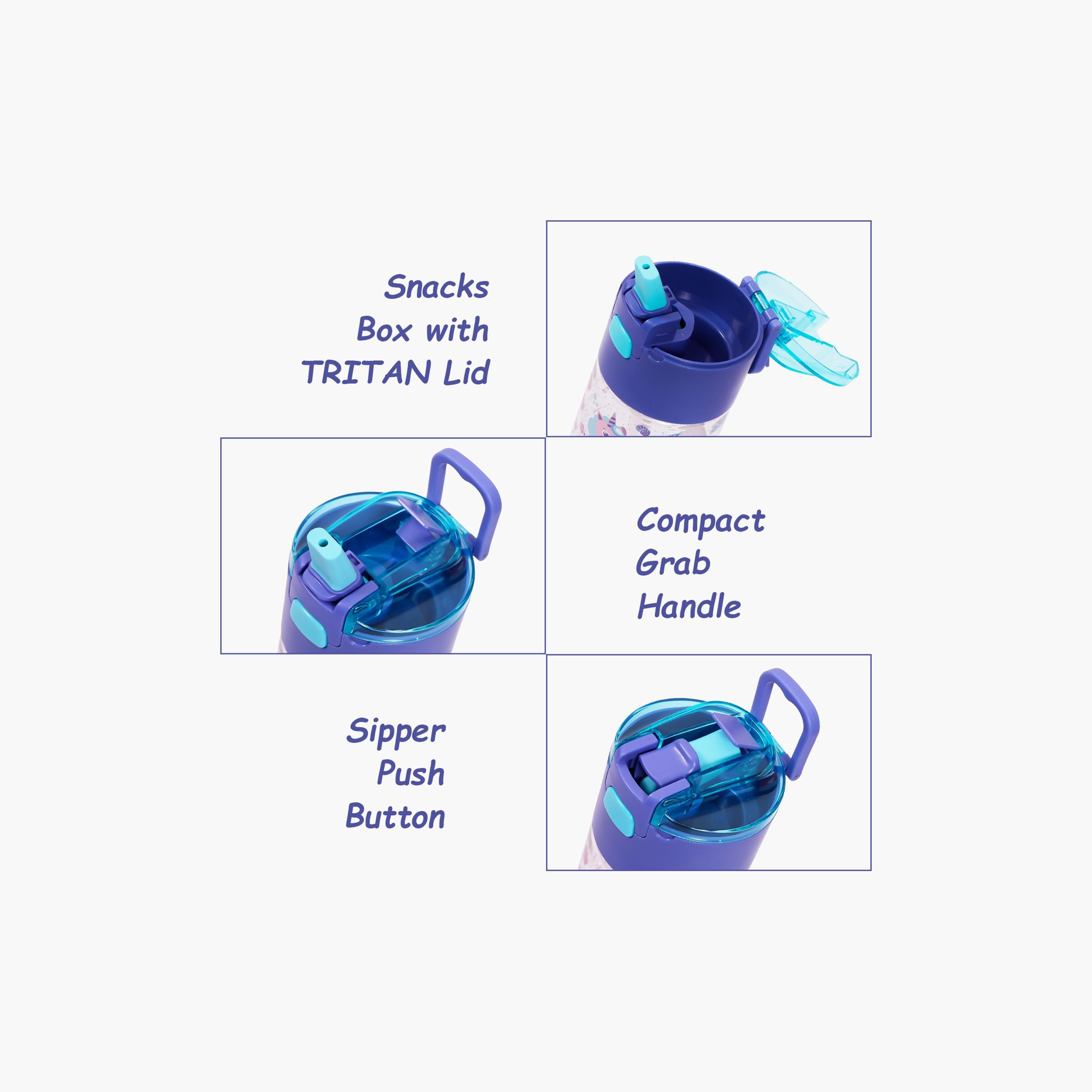 قارورة مياه تريتان وصندوق وجبات خفيفة حورية البحر باللون الأرجواني من إيزي كيدز -  450 مل-school-waterbottles-image-3