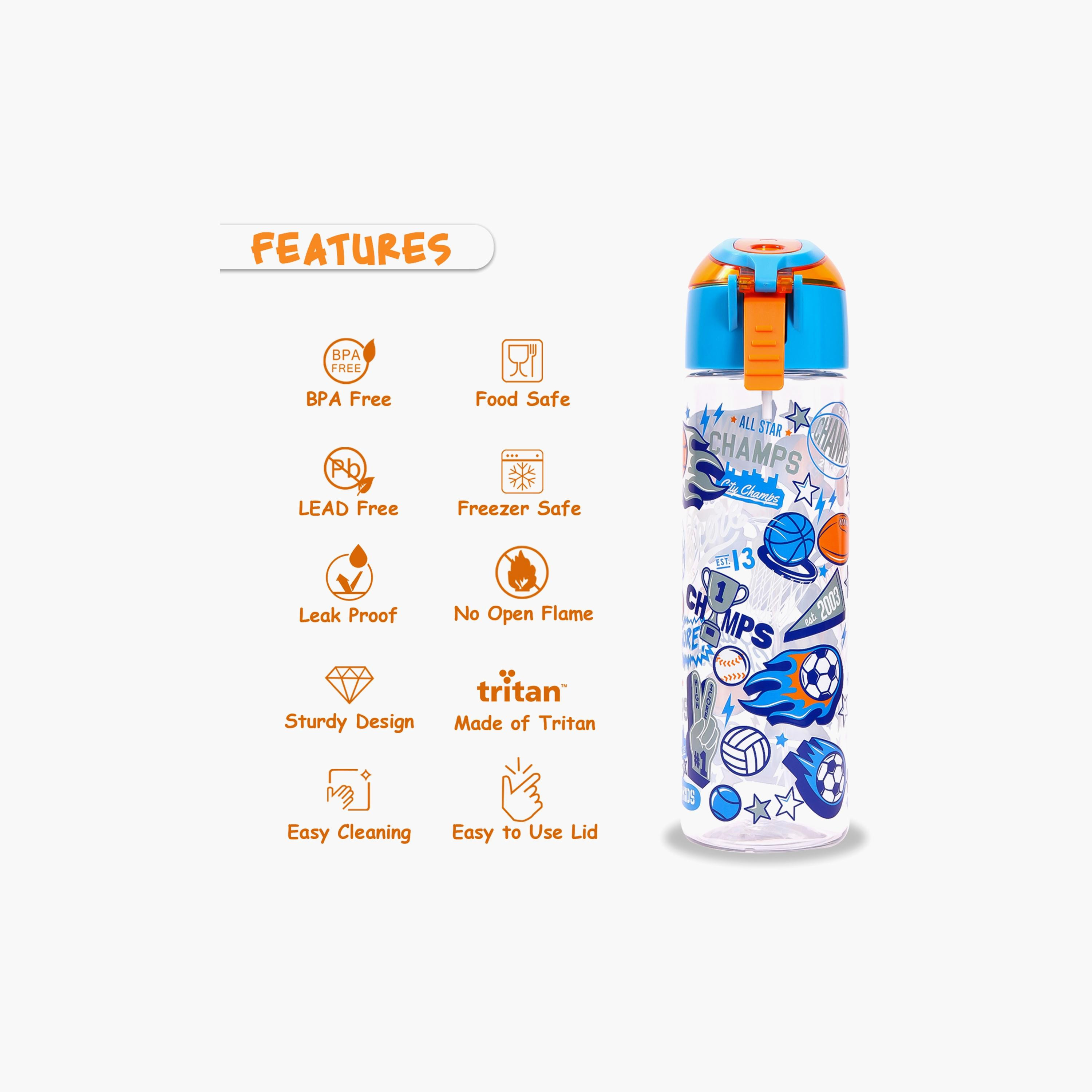 Eazy Kids Tritan Water Bottle W/ Spray, Soccer - Blue, 750 ML-school-waterbottles-image-4