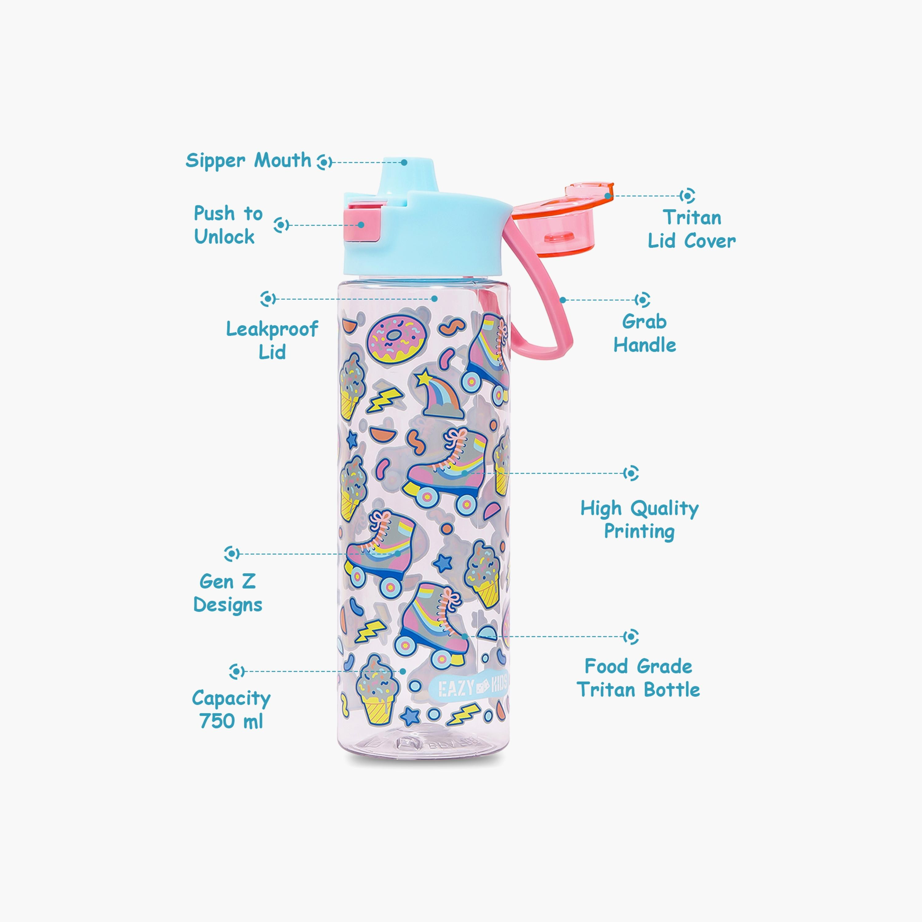 زجاجة المياه تريتان 750 مل مع غطاء من إيزي كيدز - متزحلق جين زي - أزرق-school-waterbottles-image-4