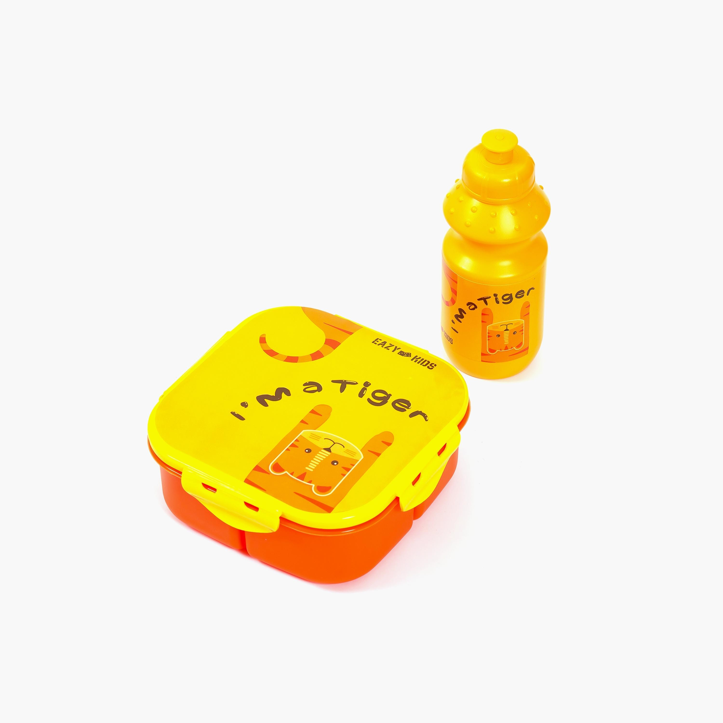 Eazy Kids Lunch Box And Water Bottle With Bag - Tiger Yellow-school-lunchessentials-sets-image-3