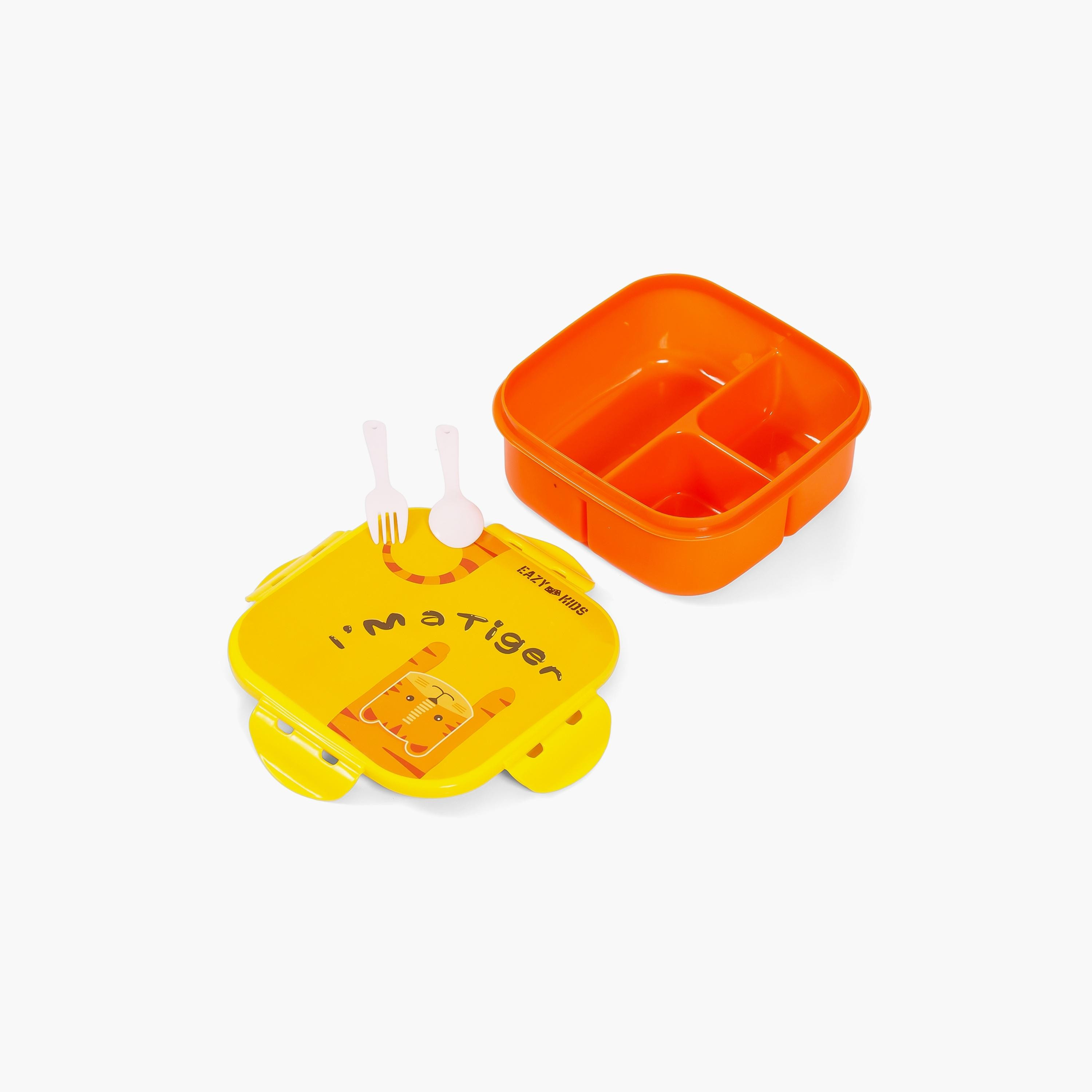 Eazy Kids Lunch Box And Water Bottle With Bag - Tiger Yellow-school-lunchessentials-sets-image-4