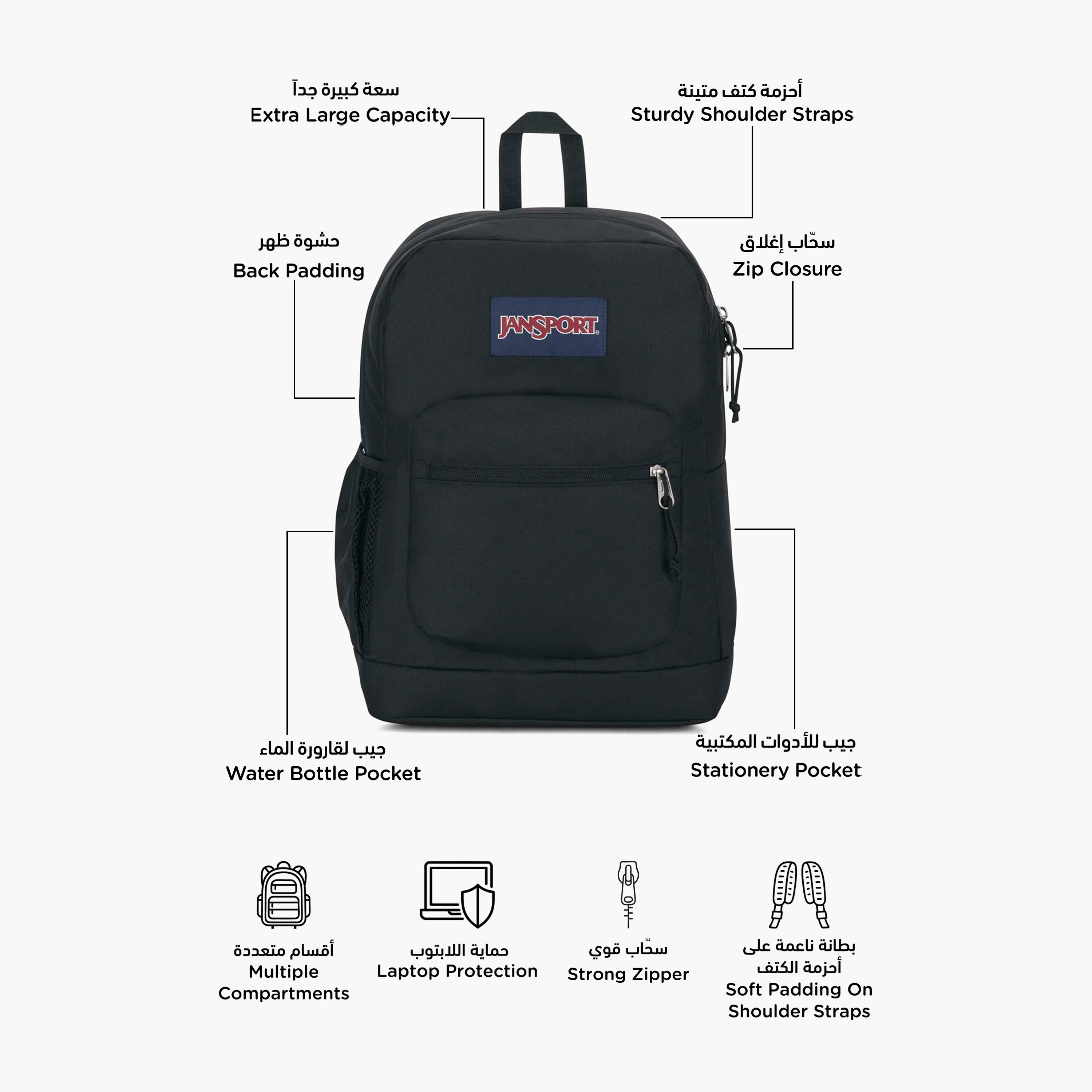 Jansport Solid Backpack with Adjustable Straps and Zip Closure - Lifetime Warranty-school-bagsandbackpacks-backpacks-image-10