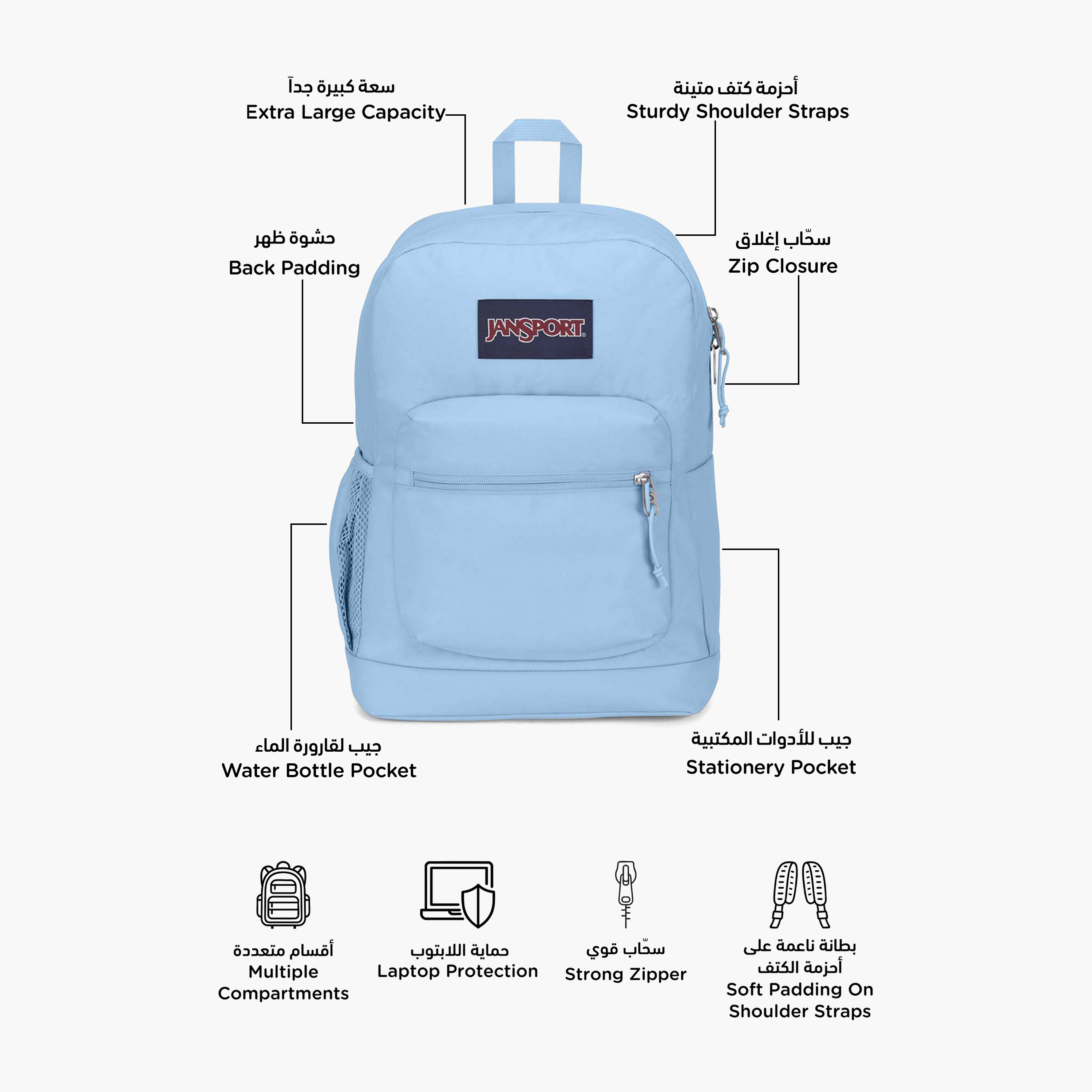 Jansport Solid Backpack with Adjustable Straps and Zip Closure - Lifetime Warranty-school-bagsandbackpacks-backpacks-image-6