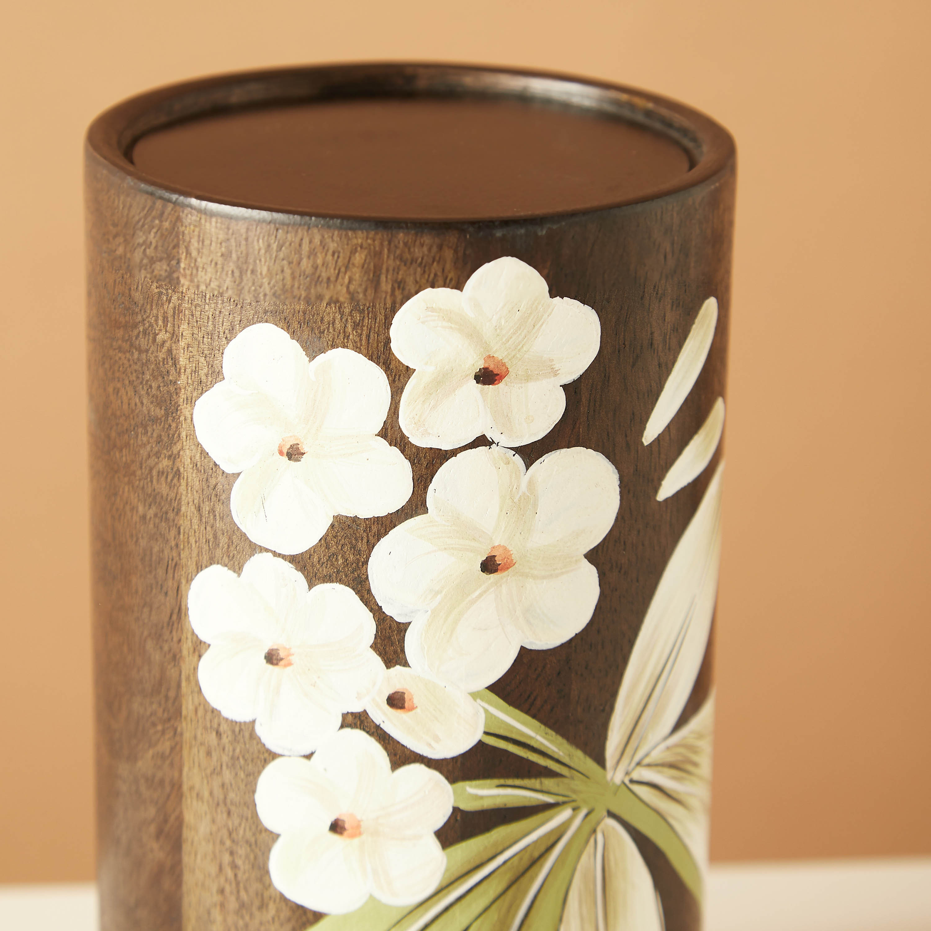 Frangipani Print Wooden Pillar Candleholder - 15 cms-household-decor-candleholdersandlanterns-image-4