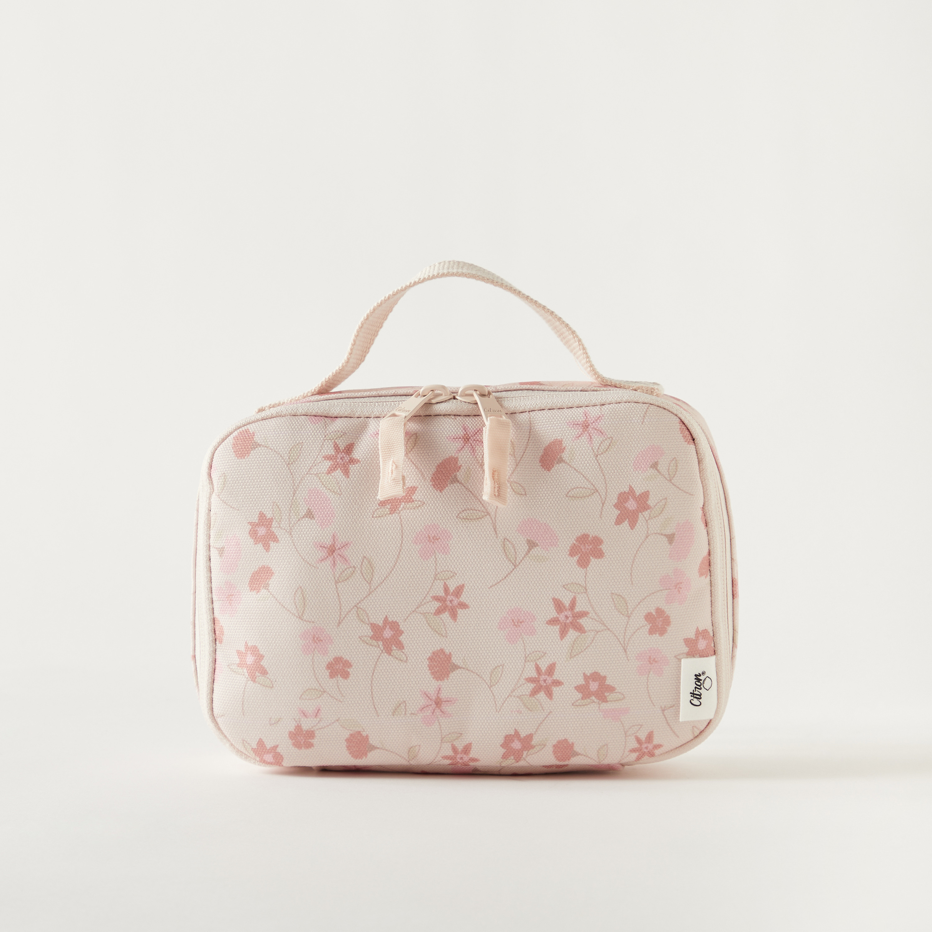 Citron Floral Print Insulated Lunch Bag with Handle and Zip Closure