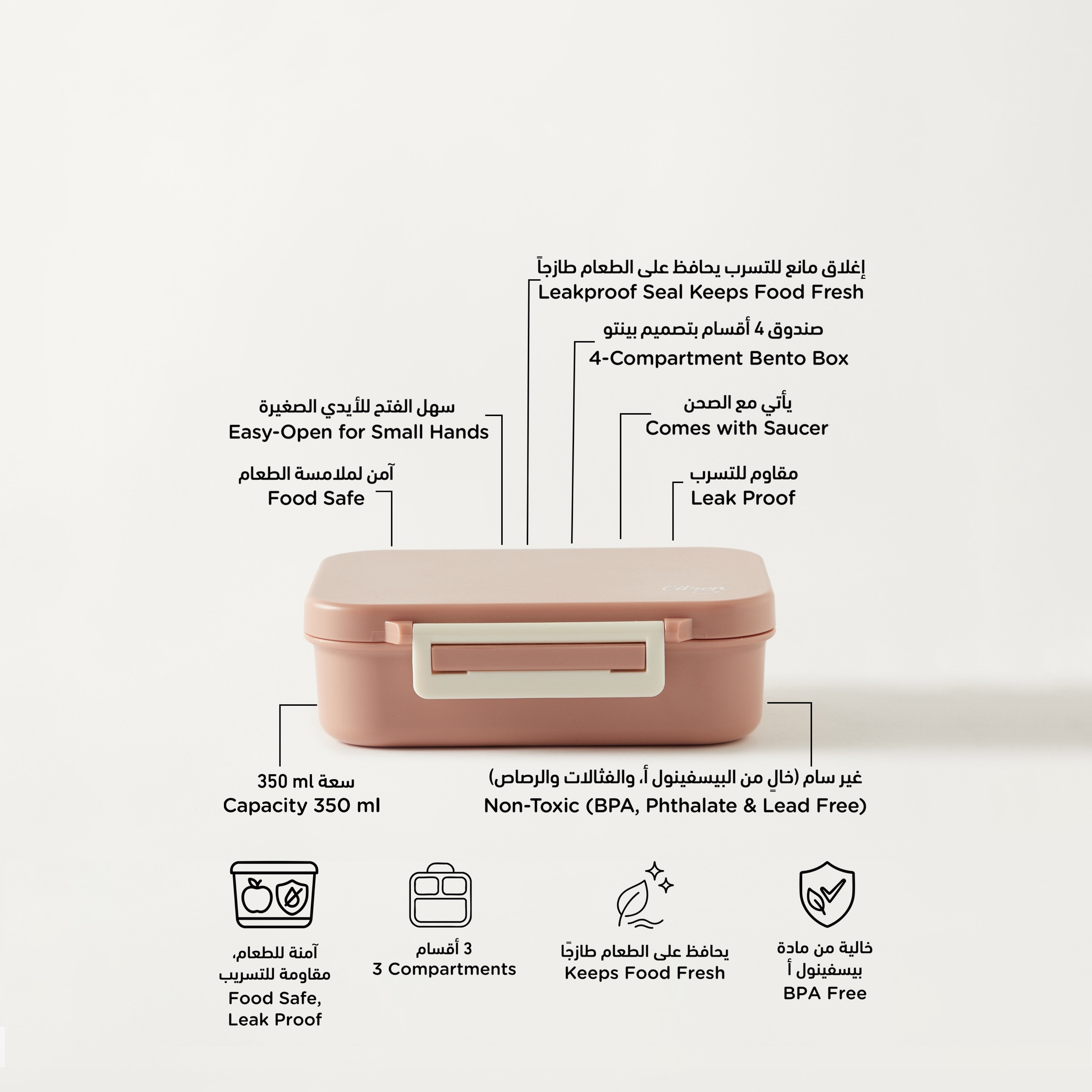 صندوق غداء مقسّم بغطاء بقفل مشبك وطبعات من سيترون - ضمان 6 أشهر-school-lunchessentials-lunchboxes-image-2