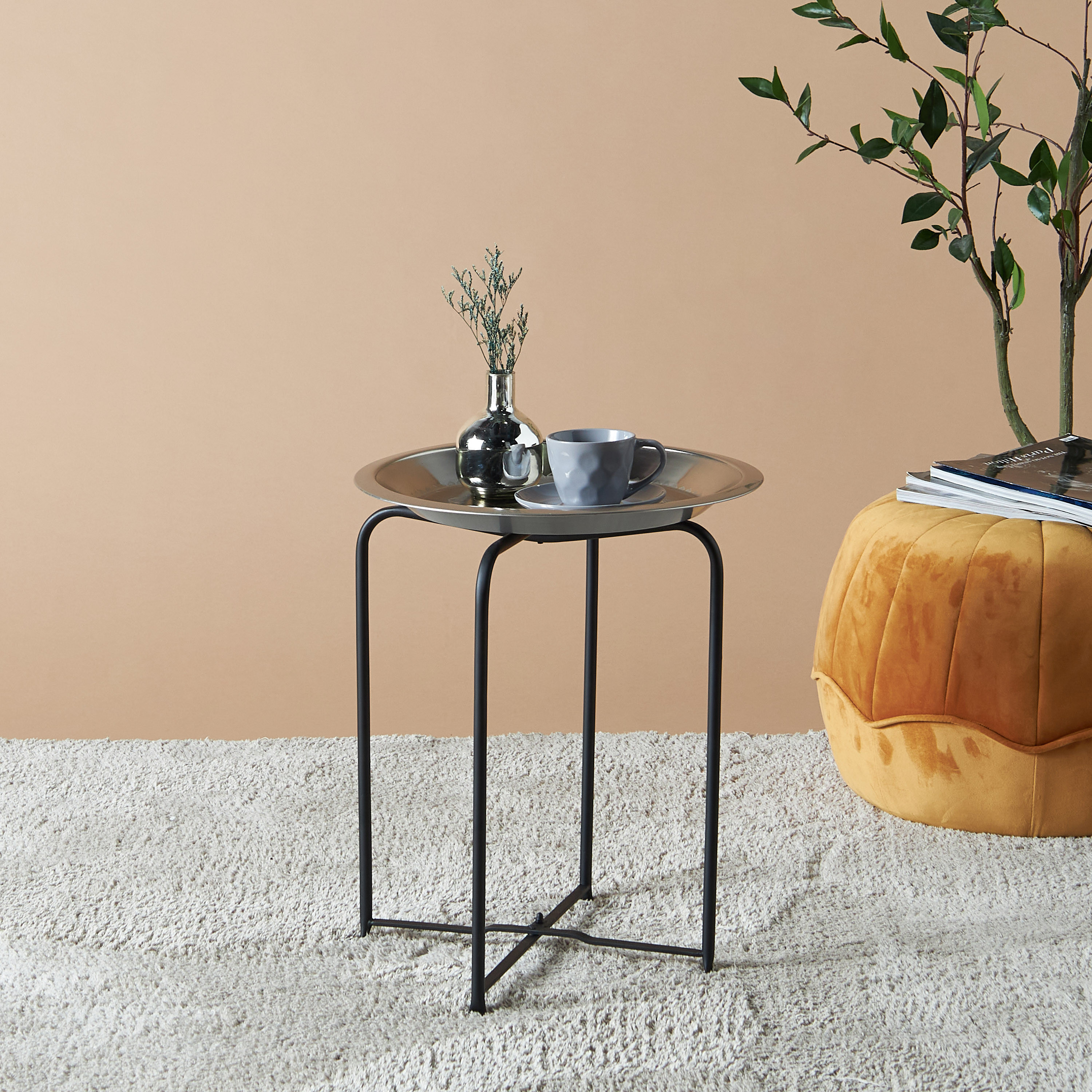 طاولة زينة بسطح ميتاليك - 41x41x49 سم-furniture-livingroom-sideandendtables-image-1