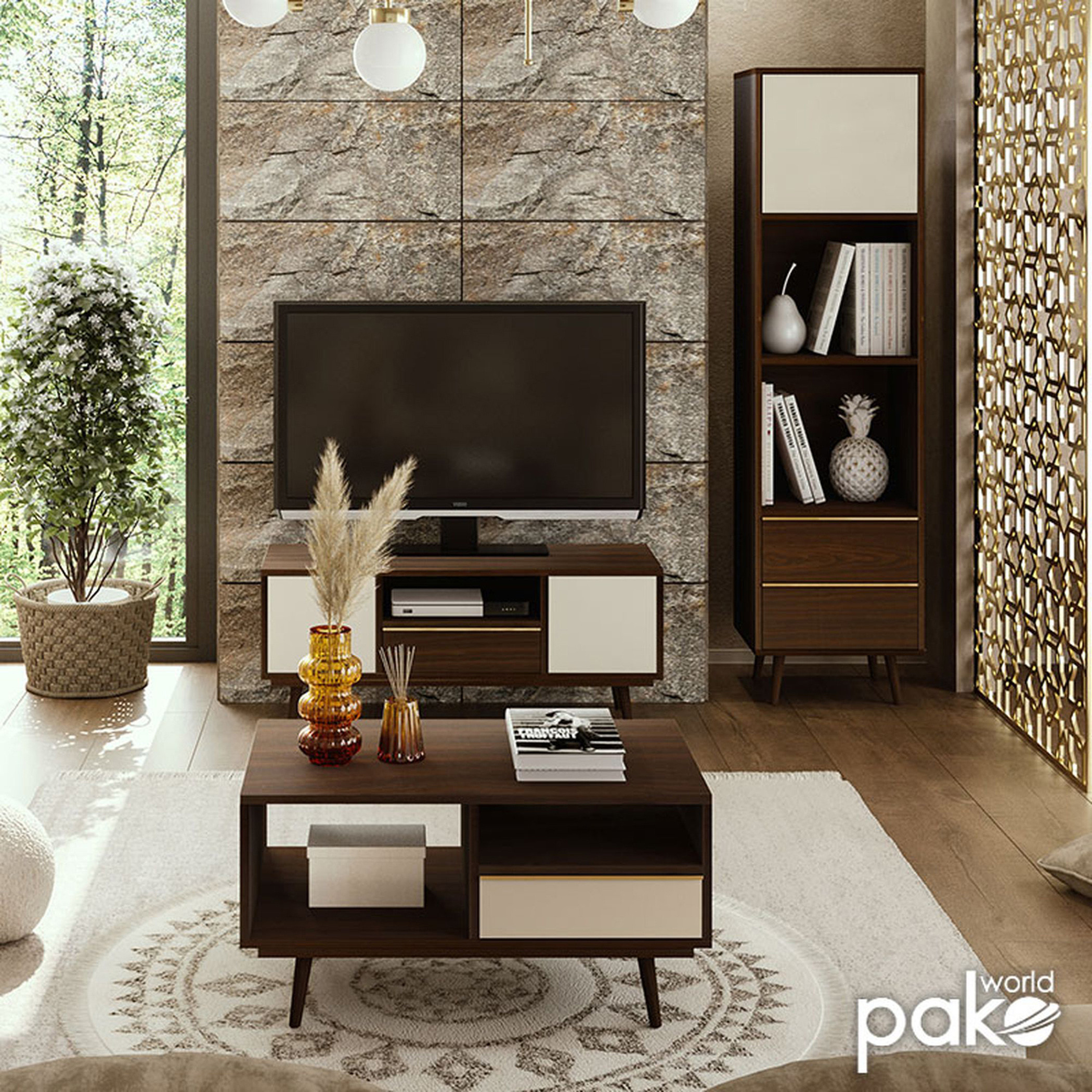 Solid Wooden Top TV Unit with Drawer - 110x39x47 cms-furniture-livingroom-tvandmediaunits-image-2