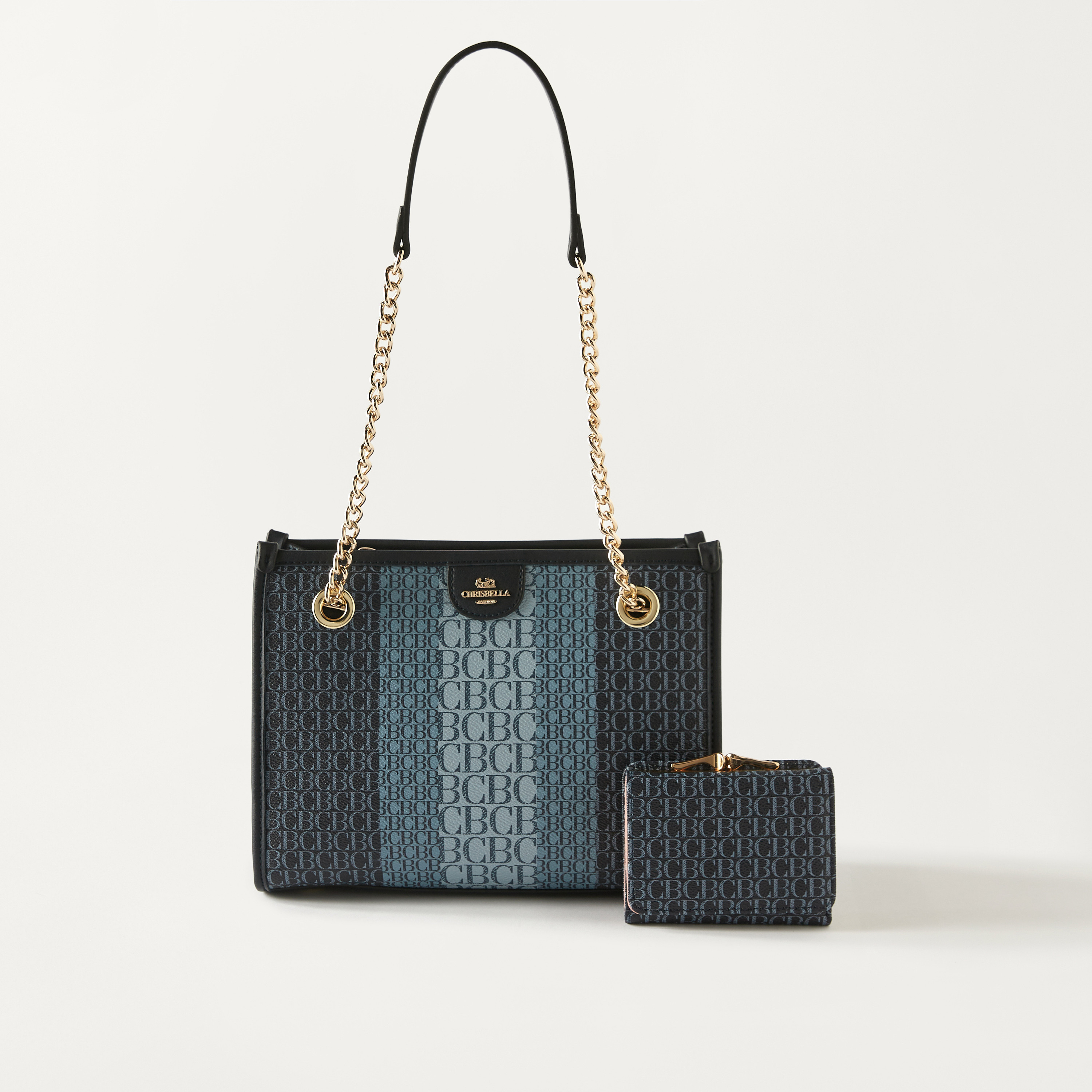 Chrisbella Monogram Print Tote Bag with Tri-Fold Wallet-women-bagsandwallets-handbags-image-1