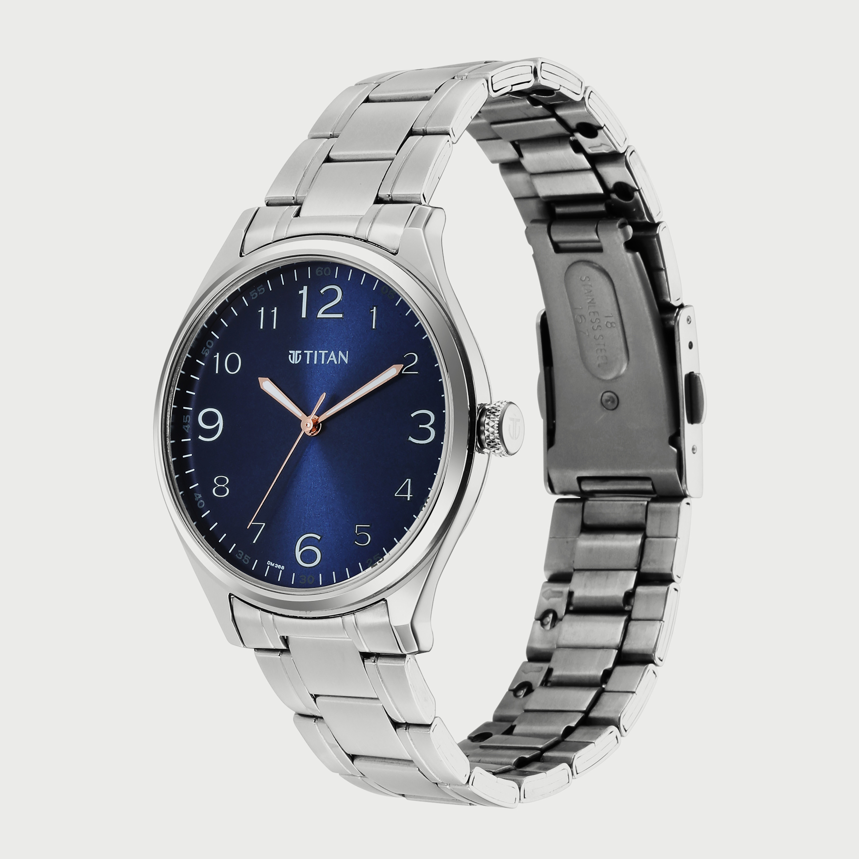 Titan blue dial silver online stainless steel strap watch