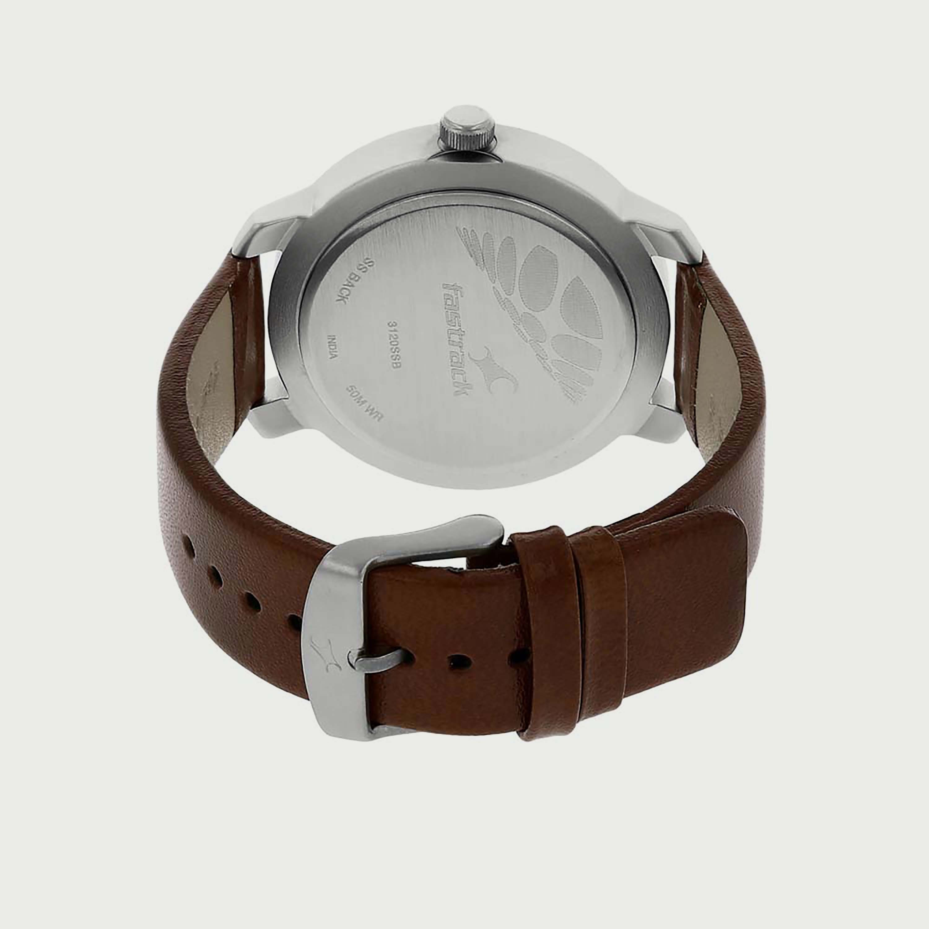 Fastrack Brown Analog Leather Strap Watch 3120SL01