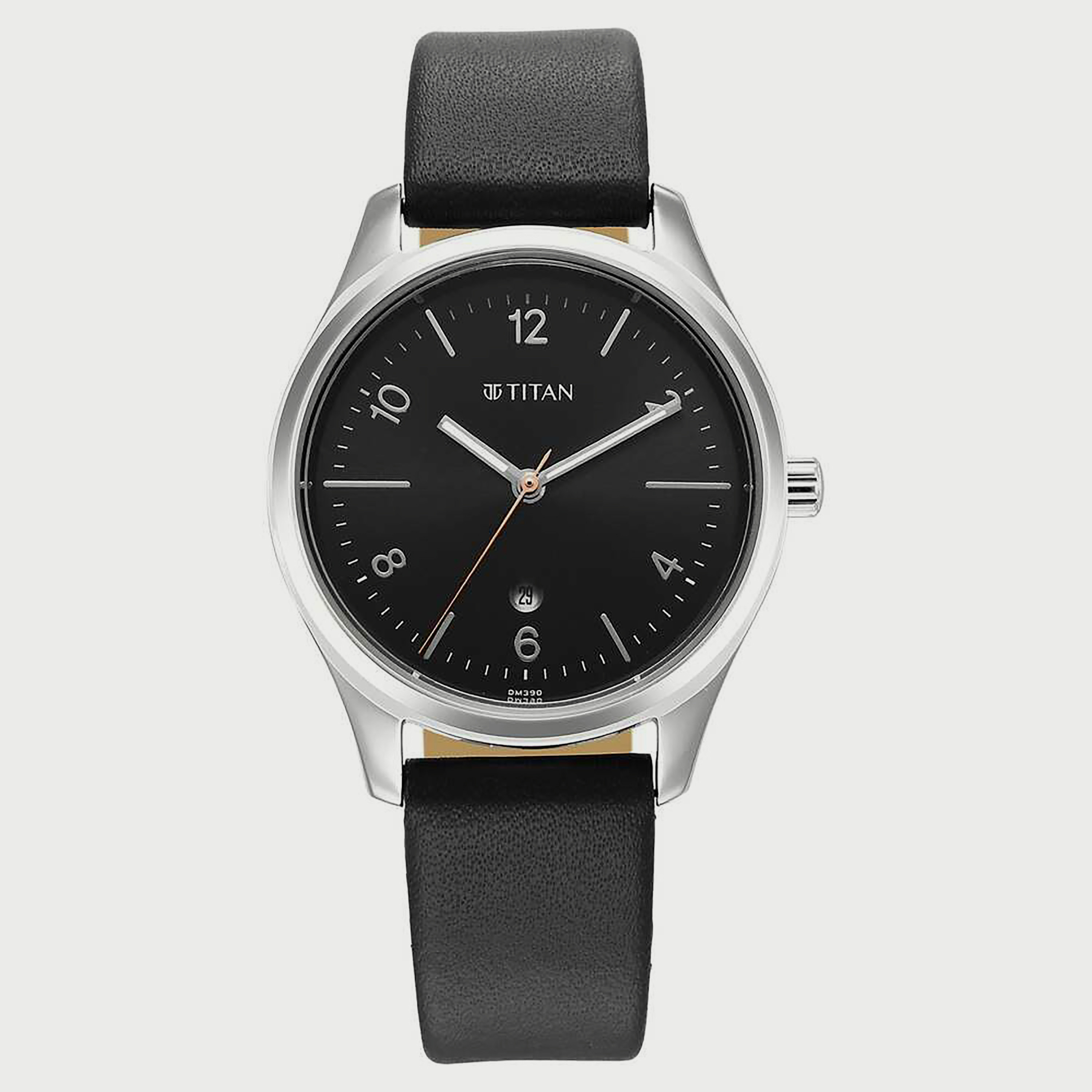 Titan black dial discount leather strap watch