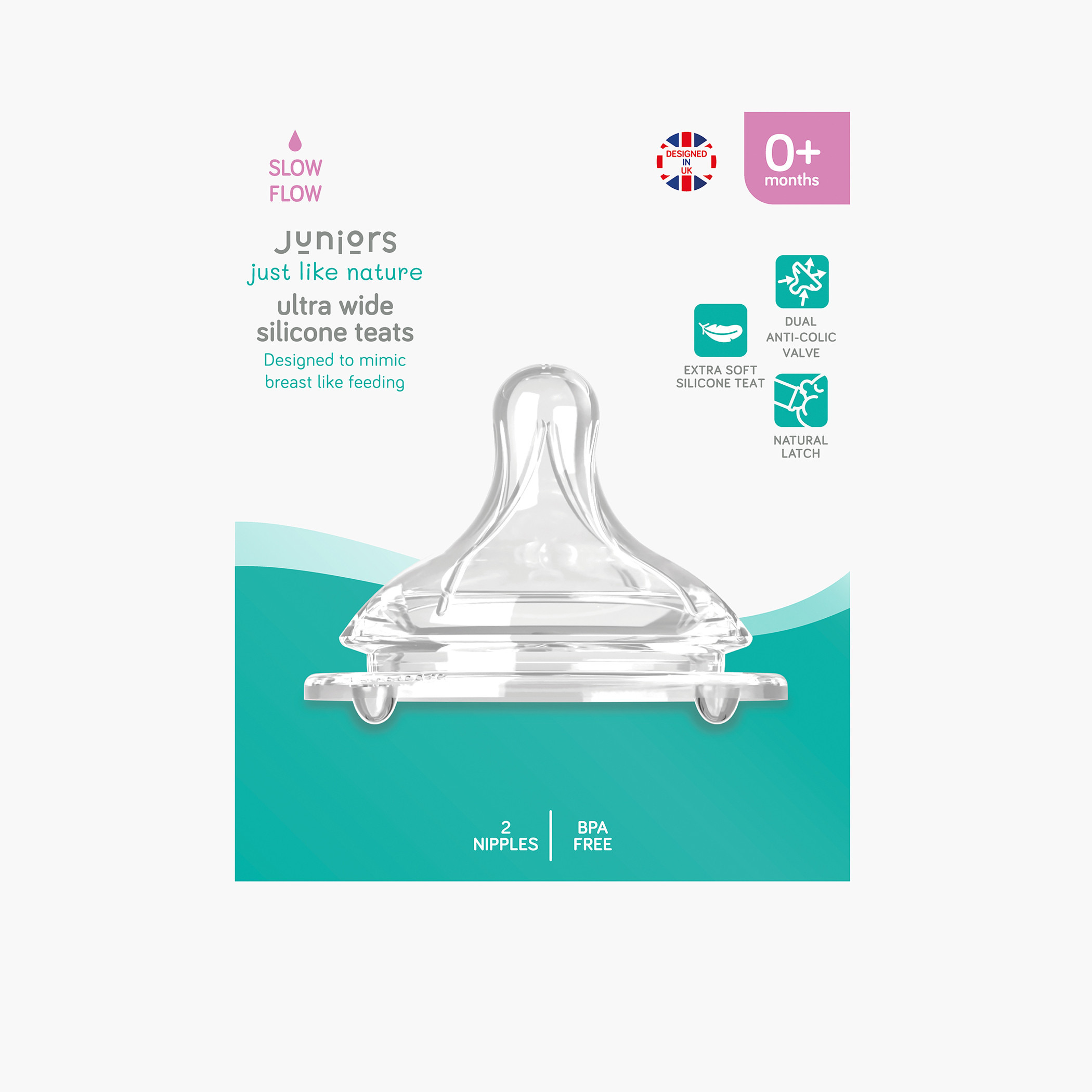Juniors Just Like Nature Teats with Dual Anti-Colic Valves & Natural Latch - Slow Flow-baby-feeding-feedingbottles-bottlesandteats-image-4