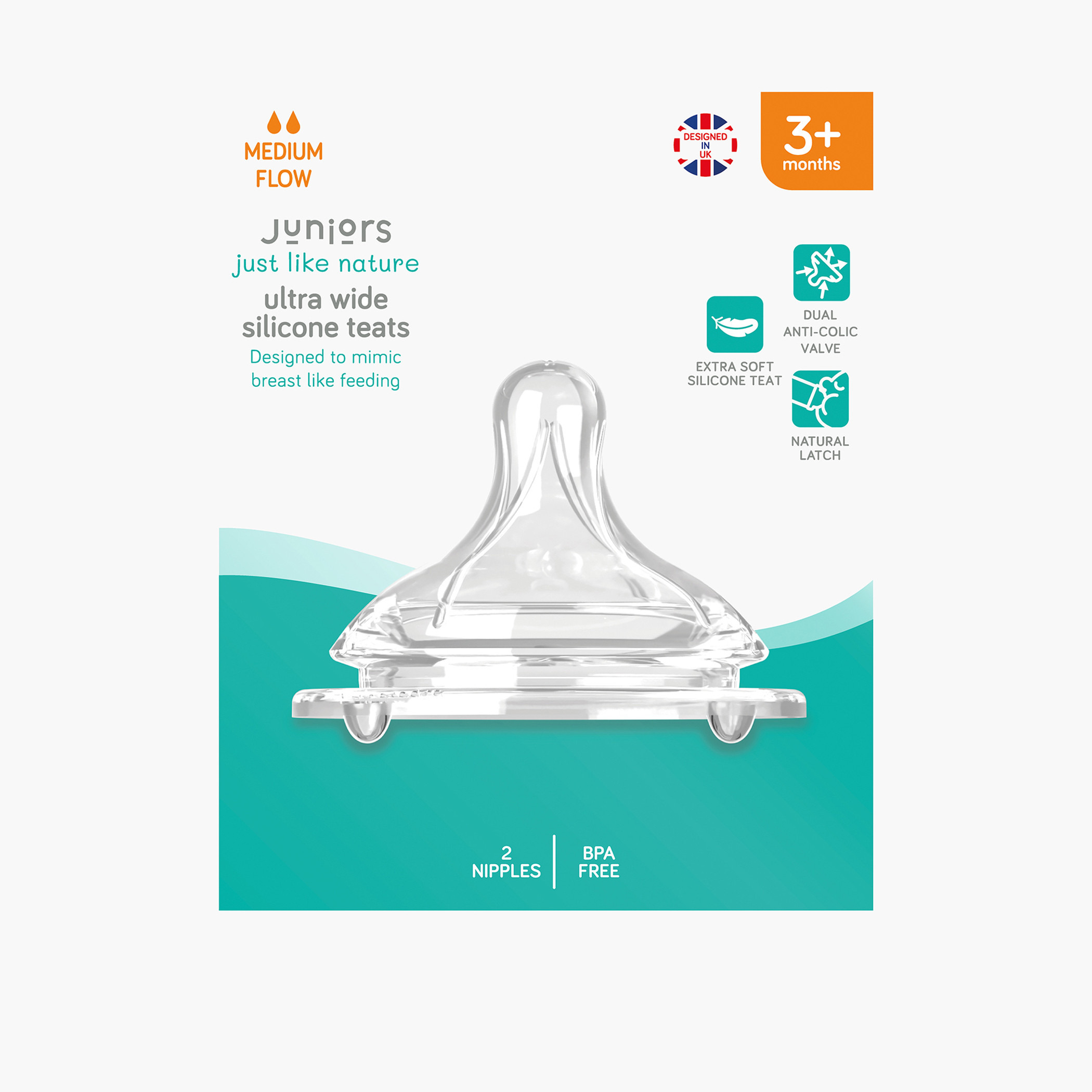Juniors Just Like Nature Teats with Dual Anti-Colic Valves & Natural Latch - Medium Flow-baby-feeding-feedingbottles-bottlesandteats-image-4