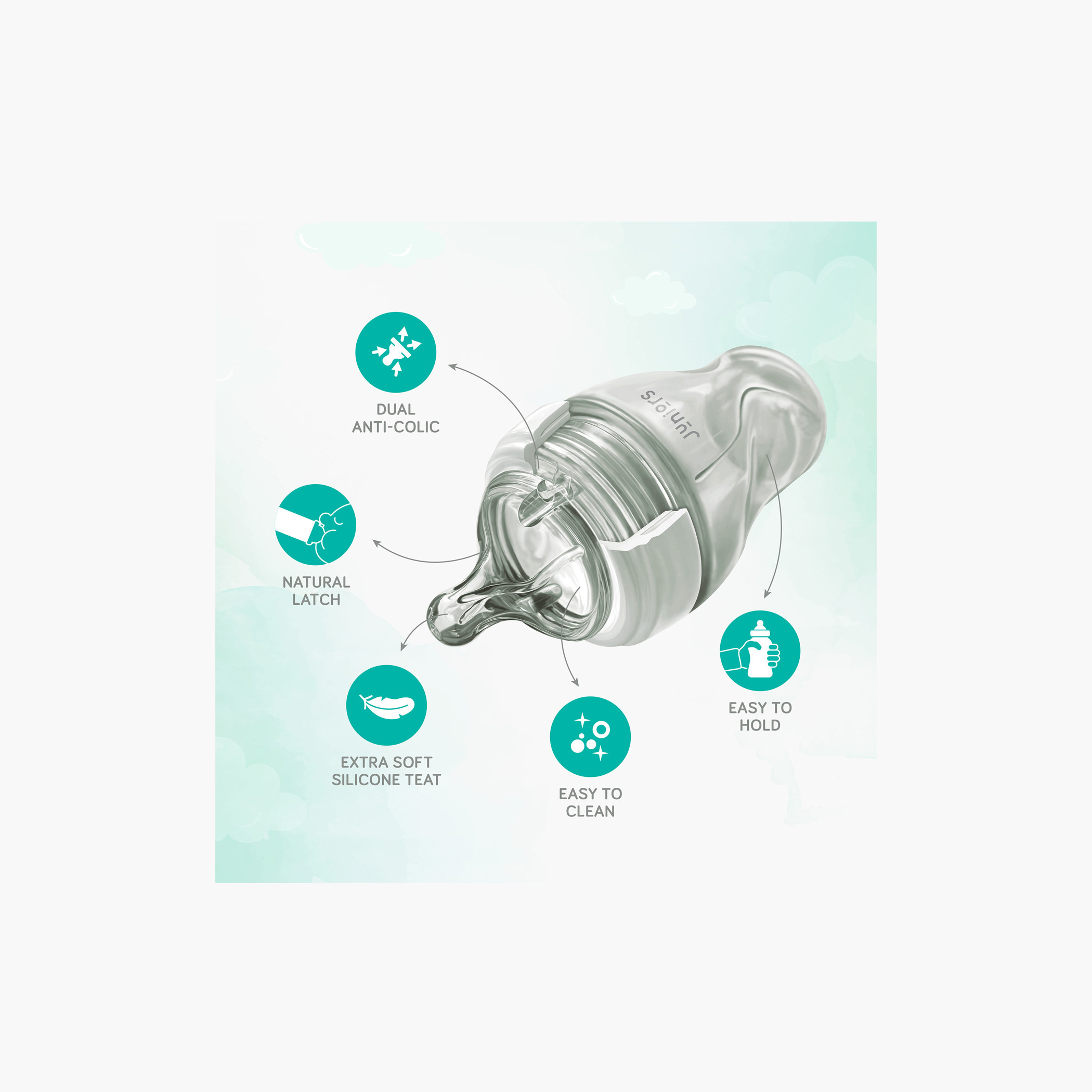 Juniors Just Like Nature Ergonomic 260 ml Feeding Bottle with Anti-Colic Teat - White-baby-feeding-feedingbottles-bottlesandteats-image-2