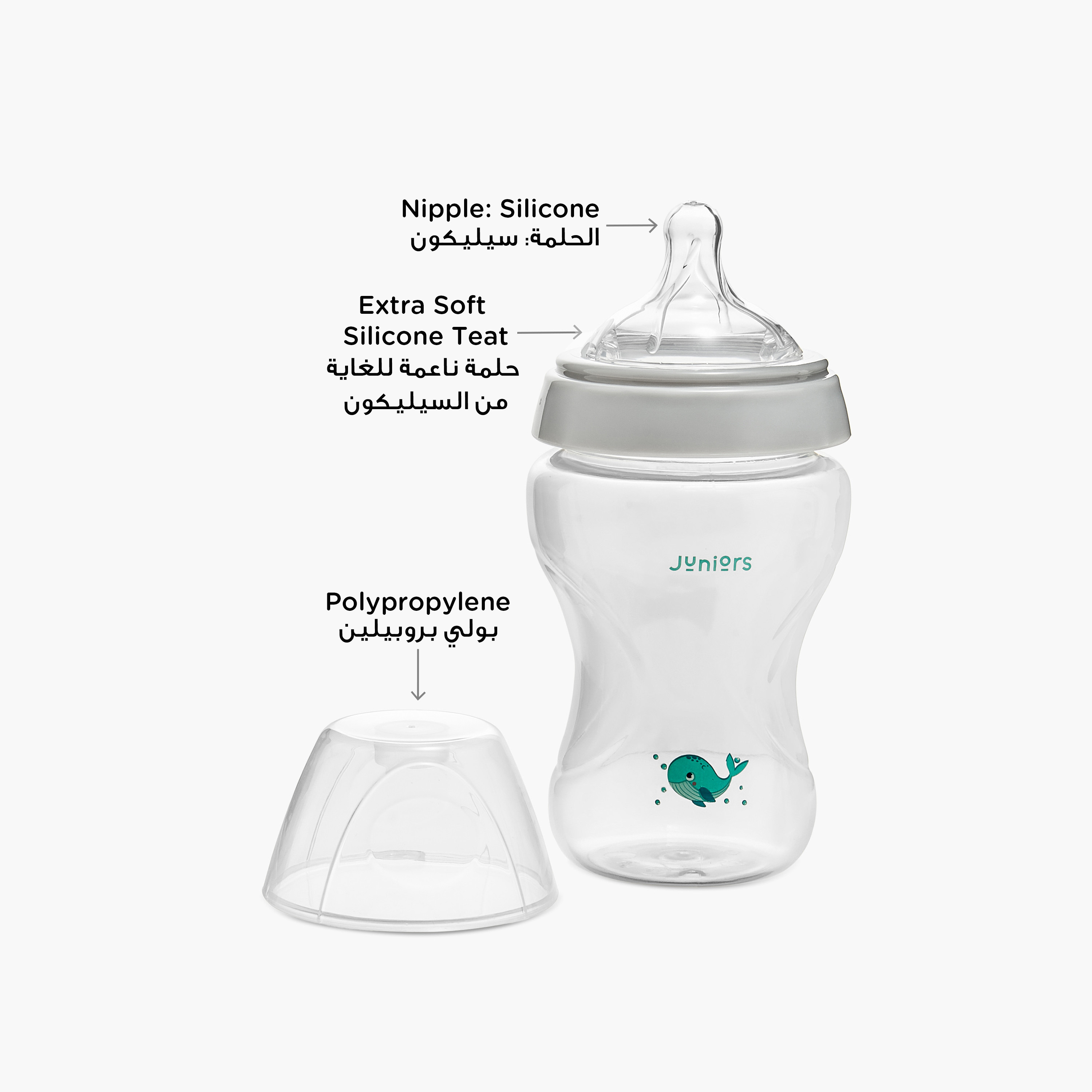 Juniors Just Like Nature Ergonomic 260 ml Feeding Bottle with Anti-Colic Teat - Grey-baby-feeding-feedingbottles-bottlesandteats-image-3
