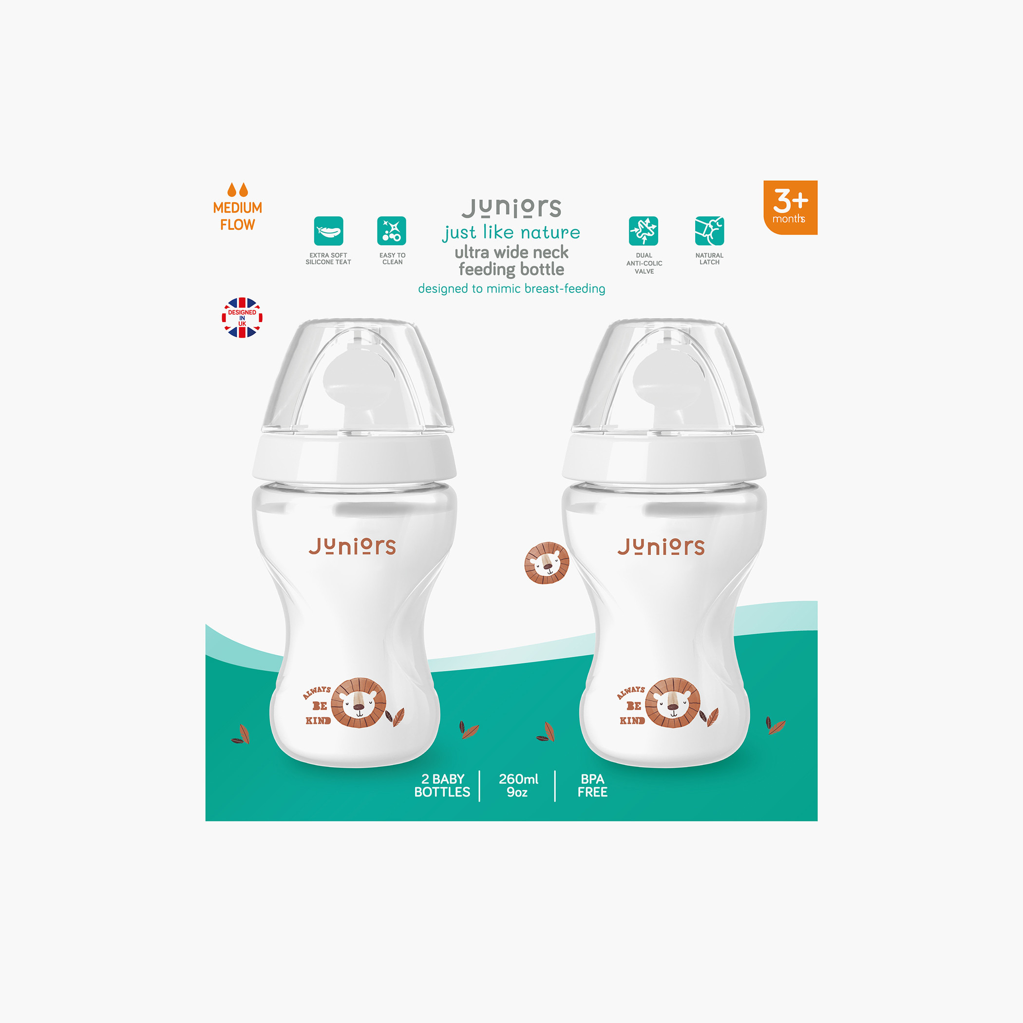 Juniors Just Like Nature Ergonomic 260 ml 2-Piece Feeding Bottle Set with Anti-Colic Teat - White-baby-feeding-feedingbottles-bottlesandteats-image-3