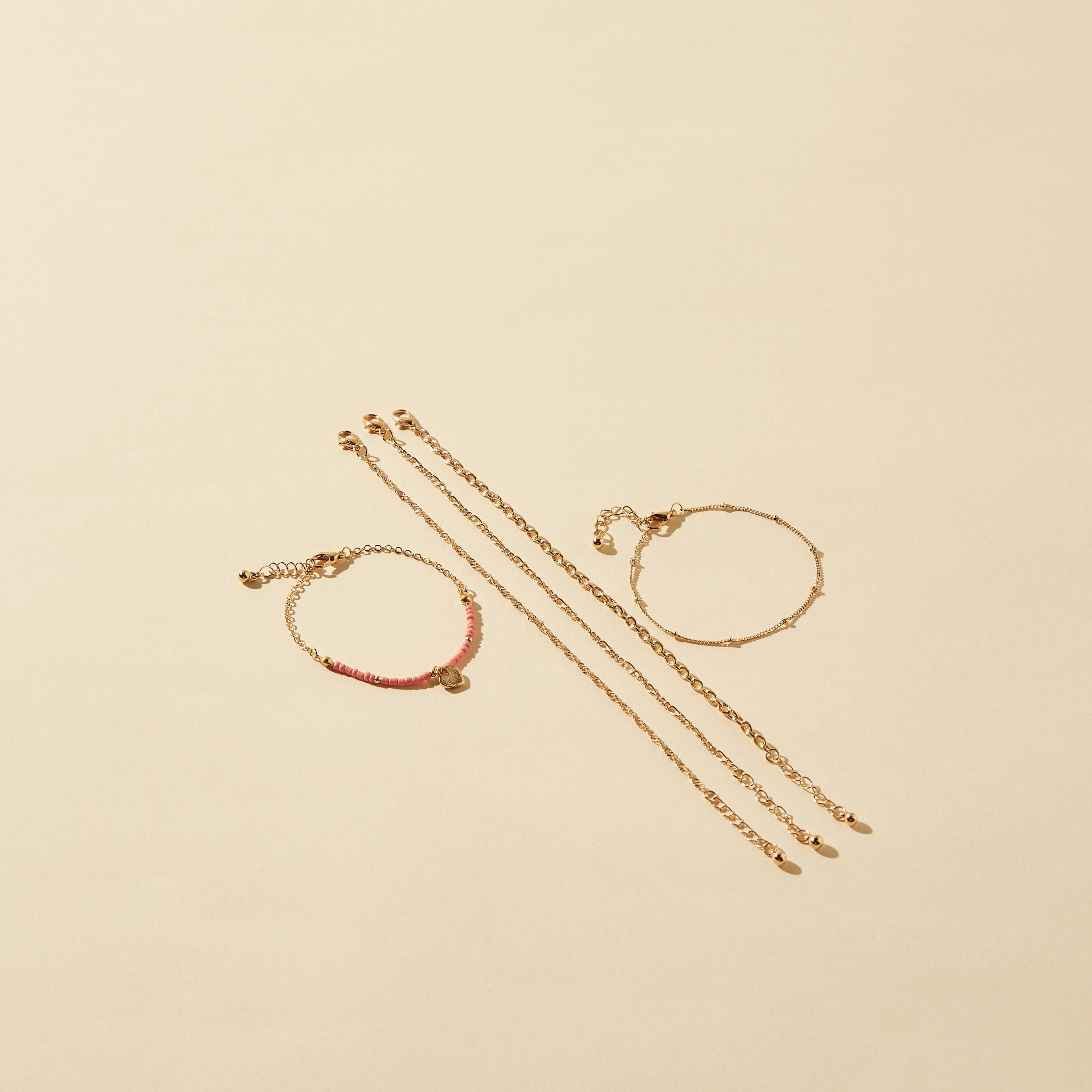 خلاخيل متنوعة بمشبك إغلاق - طقم 5 قطع-women-watchesandjewellery-jewellery-anklets-image-5
