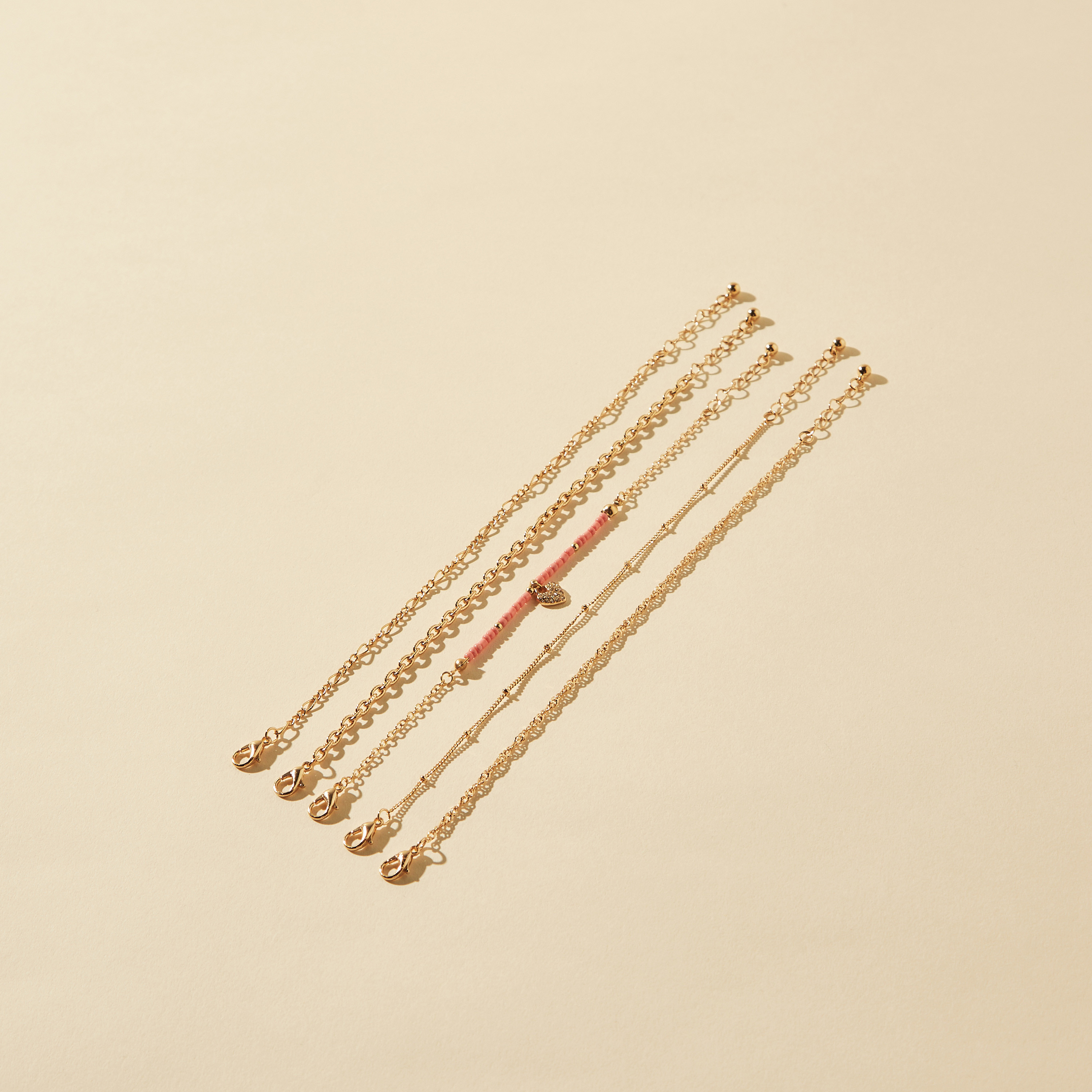 خلاخيل متنوعة بمشبك إغلاق - طقم 5 قطع-women-watchesandjewellery-jewellery-anklets-image-3