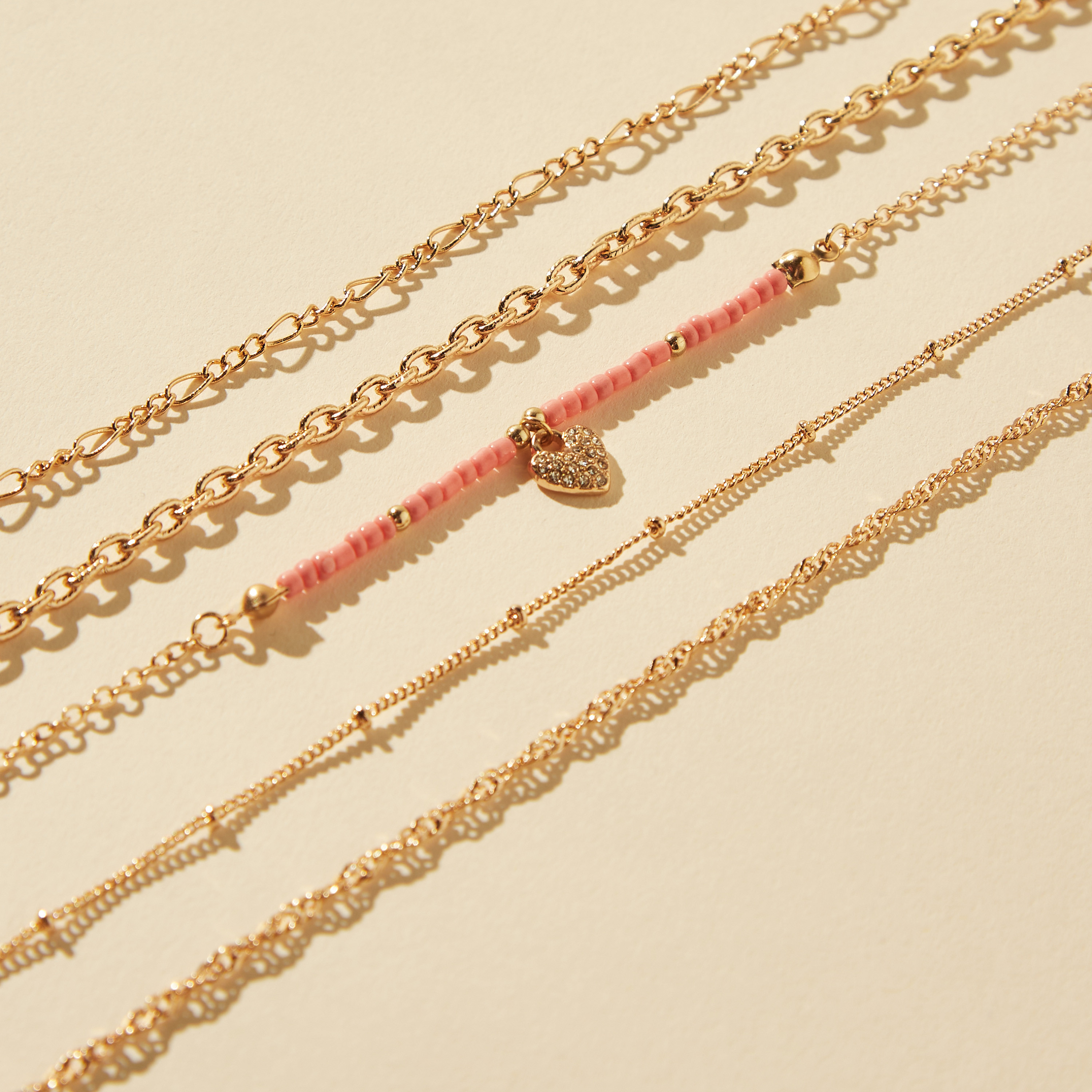 خلاخيل متنوعة بمشبك إغلاق - طقم 5 قطع-women-watchesandjewellery-jewellery-anklets-image-2