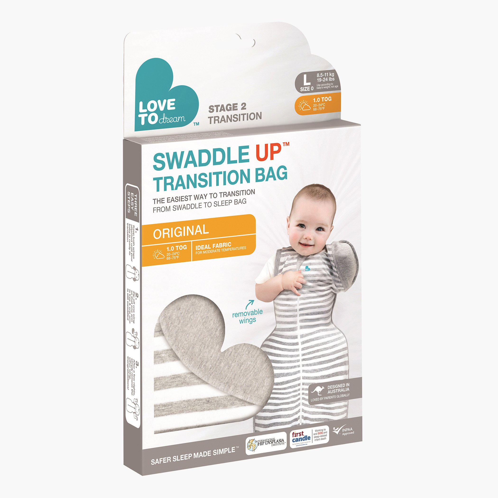 شنطة نوم قماط انتقالية أصلية مخططة من لوف تو دريم - كبيرة-baby-nursery-blanketsandswaddles-swaddlesandsleepingbags-image-3