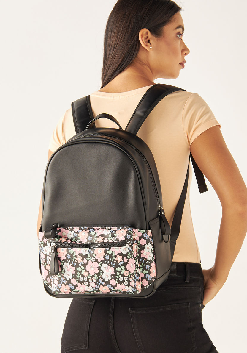 Missy Floral Print Backpack with Adjustable Shoulder Straps and Zip Closure-Women%27s Backpacks-image-1