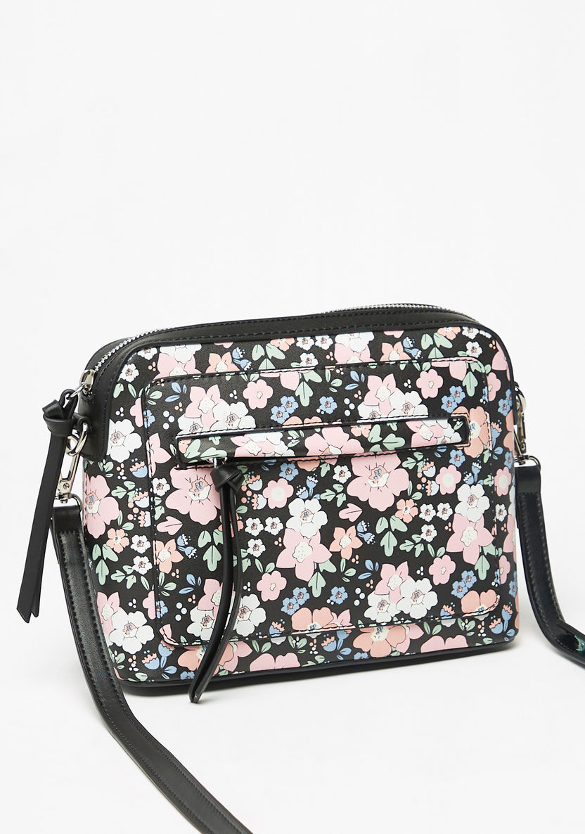 Missy Floral Print Crossbody Bag with Detachable Chain Strap and Zip Closure-Women%27s Handbags-image-1