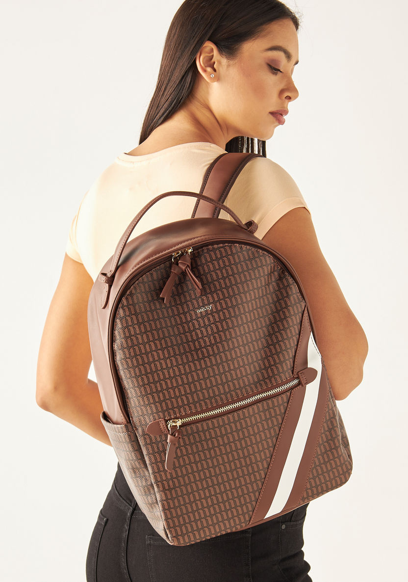 Missy Monogram Print Backpack with Tape Detail and Adjustable Shoulder Straps-Women%27s Backpacks-image-1