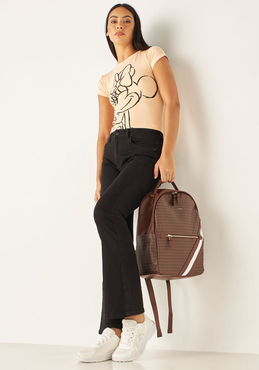 Missy Monogram Print Backpack with Tape Detail and Adjustable Shoulder Straps-Women%27s Backpacks-image-4